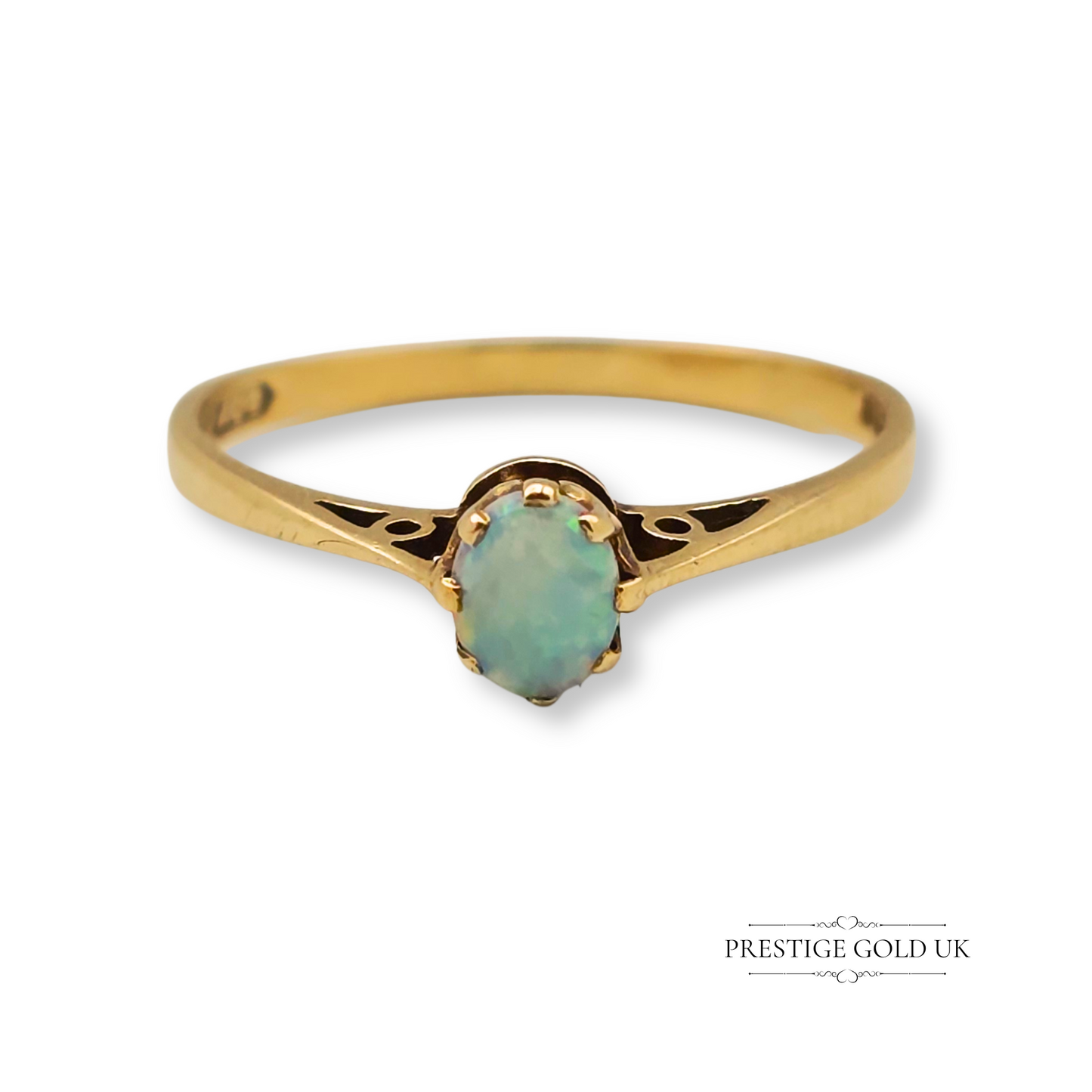 Dainty 9ct Gold White Claw Set Opal Solitaire Ring, Size UK L 1/2 / US 6