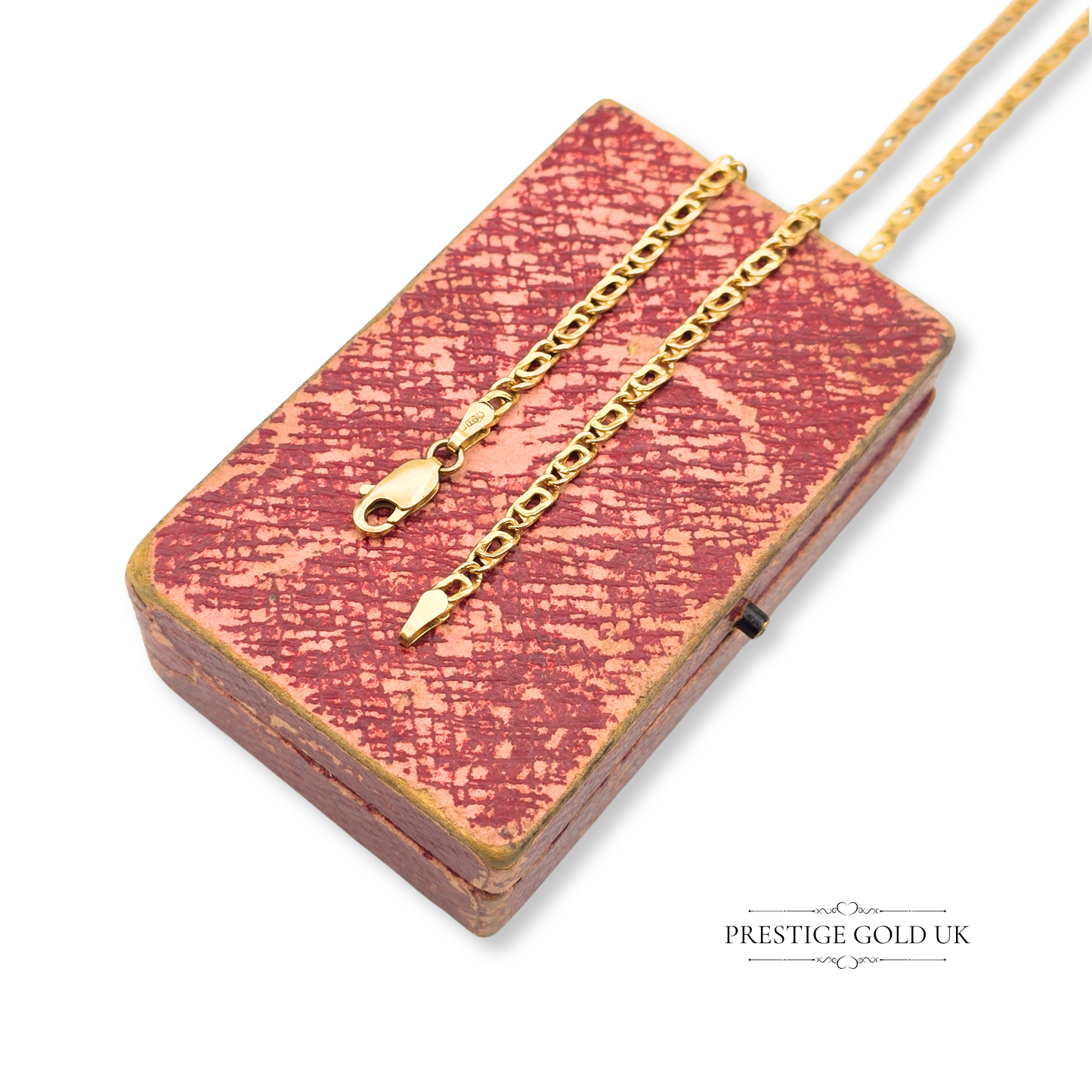25" Long 9ct Gold Figaro Chain Necklace, Lightweight Hollow Gold Link