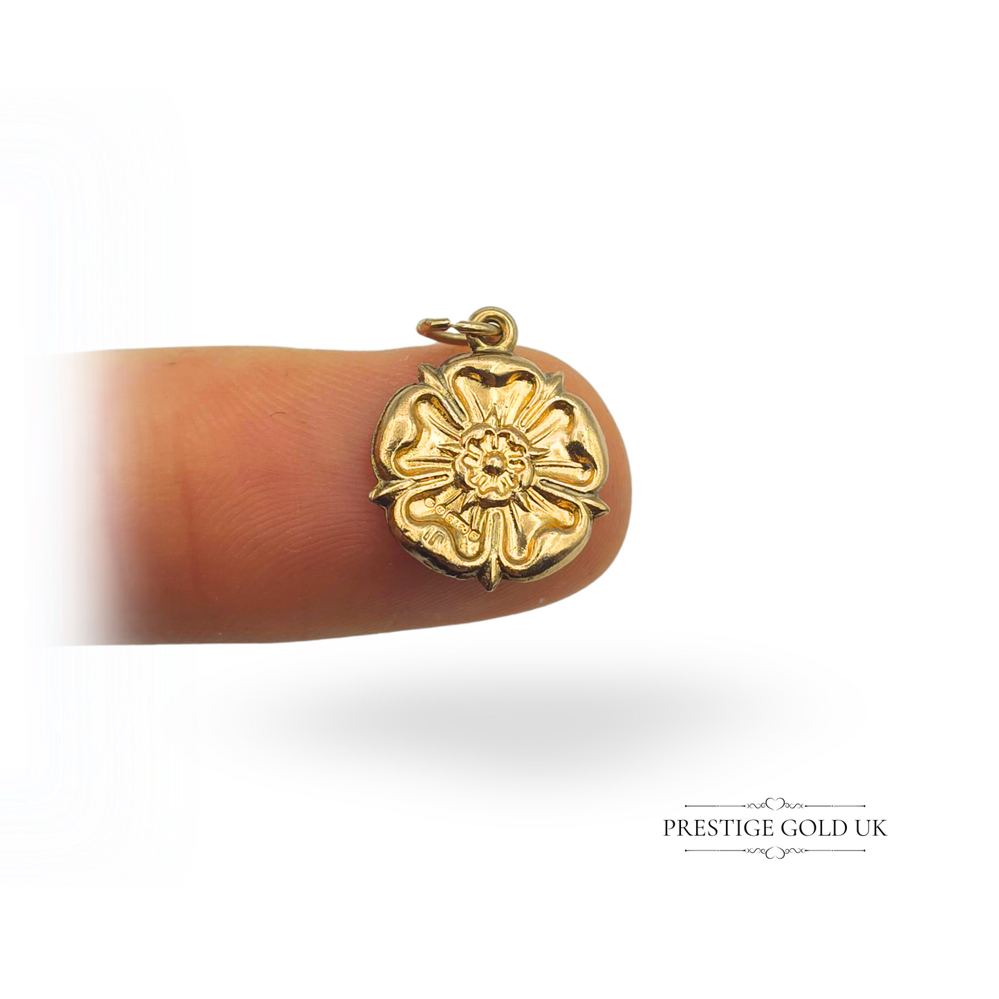 Vintage 9ct Gold Yorkshire Rose Charm 14mm London 1968