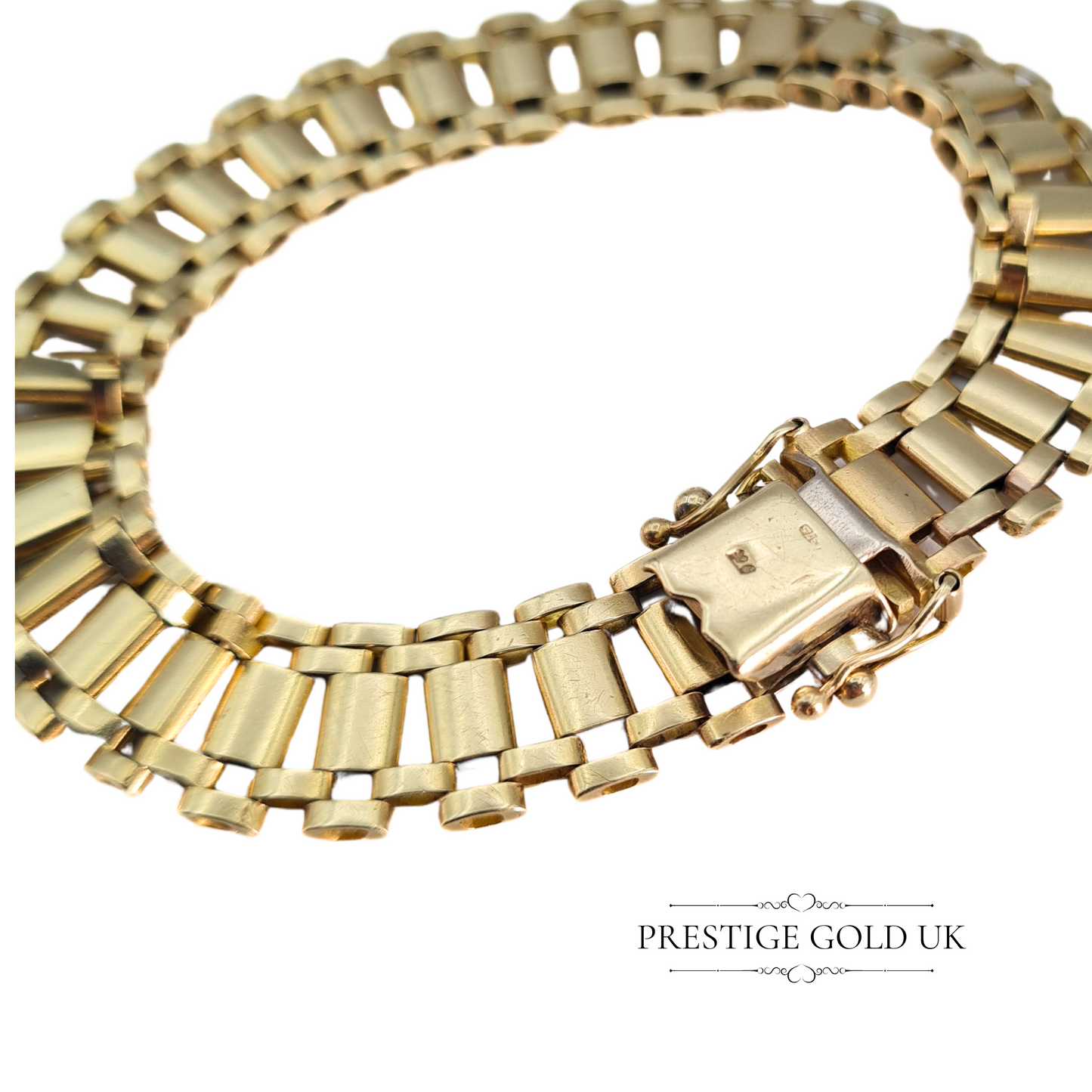 7" Long Vintage 9ct Gold Brick Link Bracelet, Fully Hallmarked London 1984, Unisex