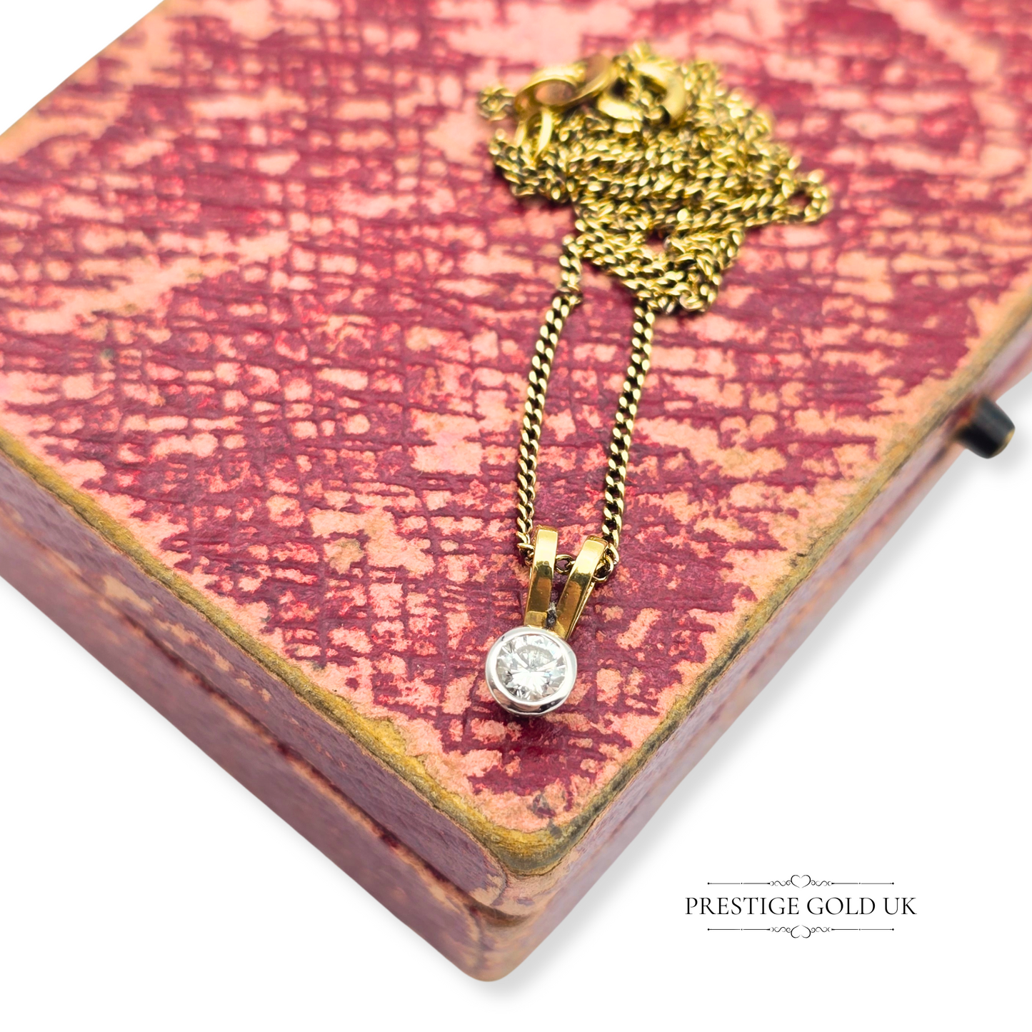 18ct Gold Diamond Pendant 17" Long Curb Chain Necklace, London Hallmark