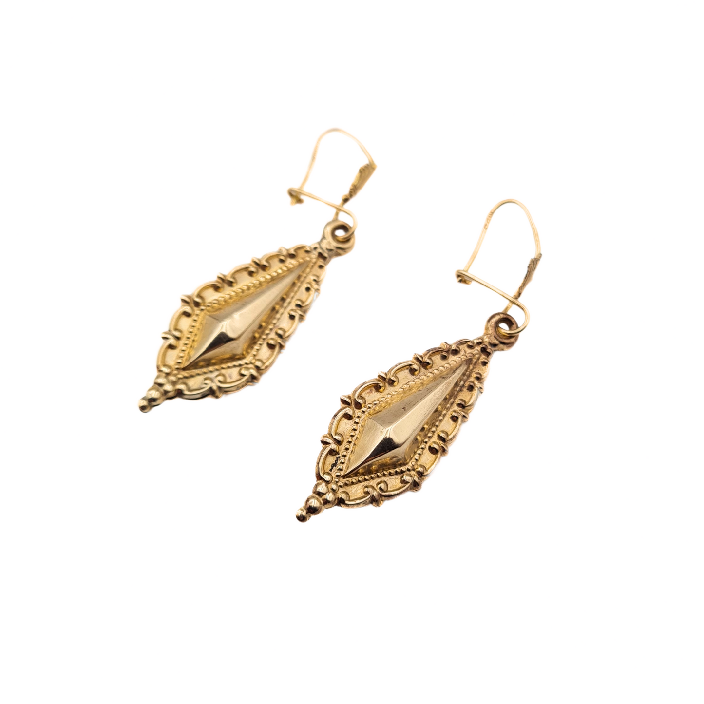 Vintage 9ct Gold Dangle Earrings, Victorian Design Dated 1981