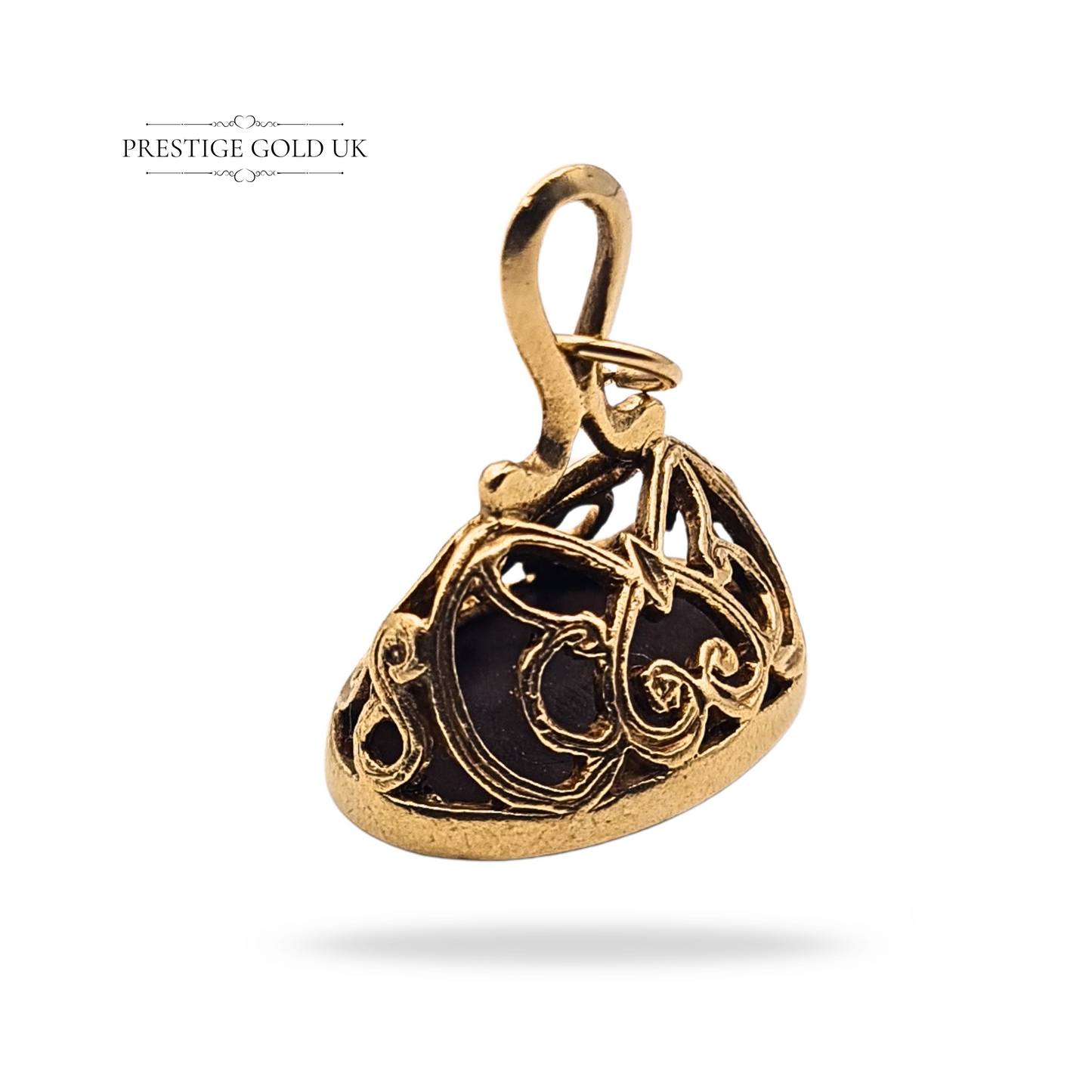 9ct Gold Ornate Oval Fob, Vintage Butterfly Scrollwork Pendant / Seal Fob