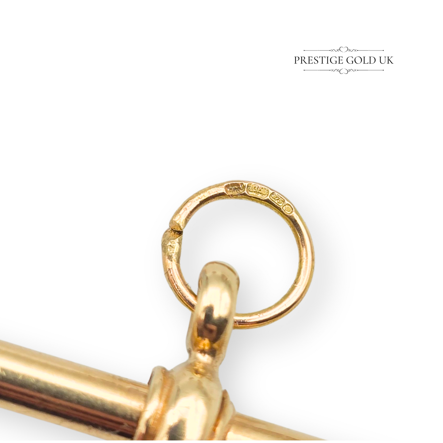 9ct Yellow Gold T-Bar Pendant, Stamped 375, 37mm Long Open Jump Ring