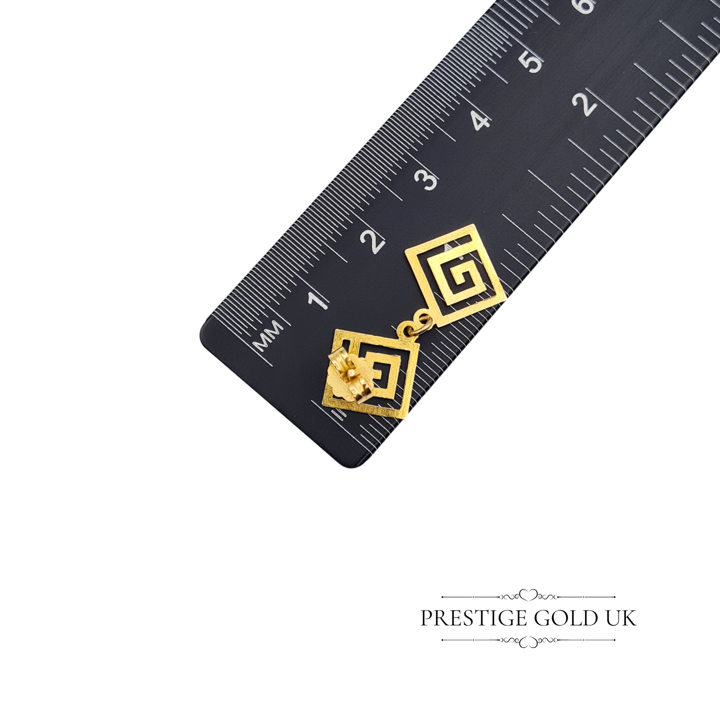 Vintage 14ct Gold Greek Key Dangle Earrings – 30mm Drop, Stamped 585, Lightweight Geometric Design