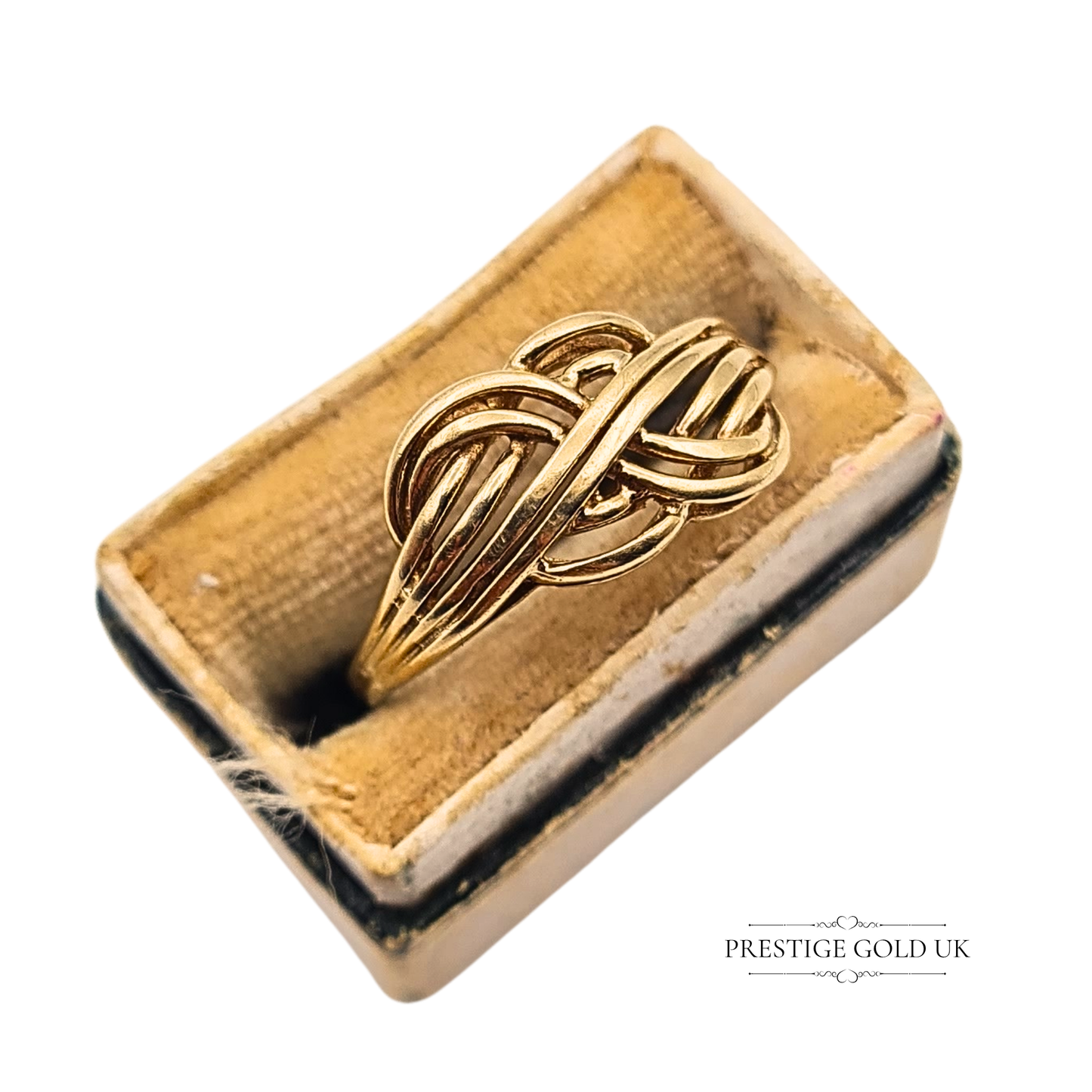 9ct Gold Vintage Lovers Knot Ring, Interlocking Twist Design , UK N US 6 1/2