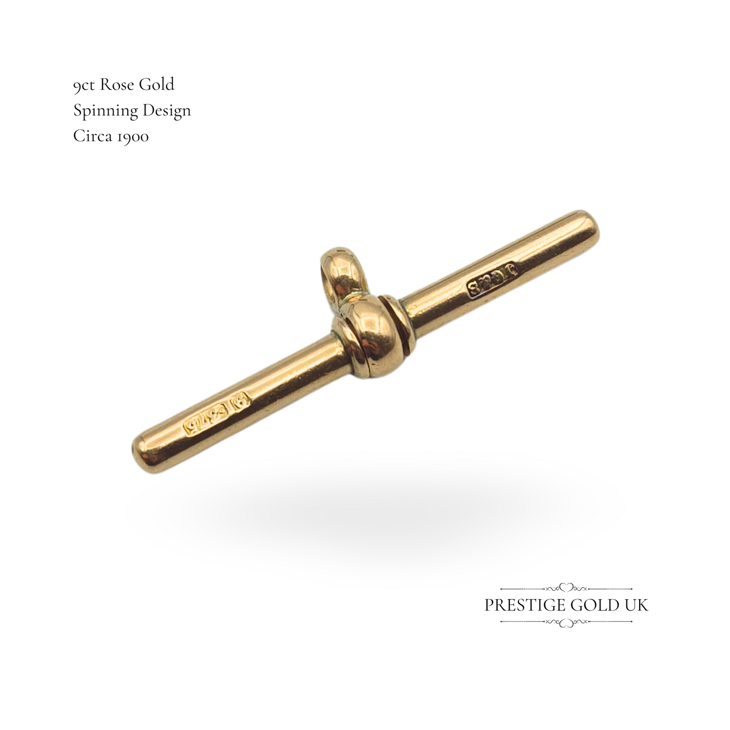 Antique 9ct Rose Gold Swivel T-Bar, 34mm