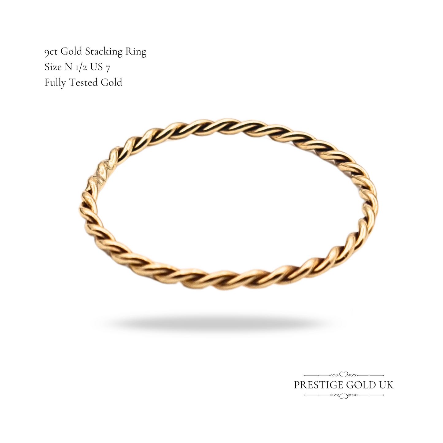 9ct Gold Narrow Skinny Twist Stacking Ring, Size N 1/2 UK / 7 US, 1mm Wide