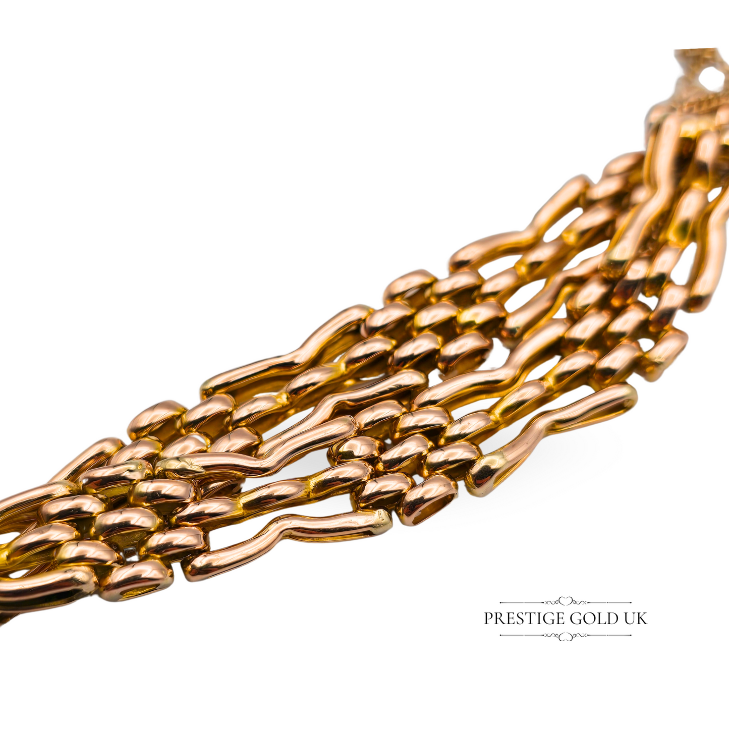9ct Rose Gold Gate Bracelet - 3 Bar Fancy Link Gate Bracelet - Heart Padlock
