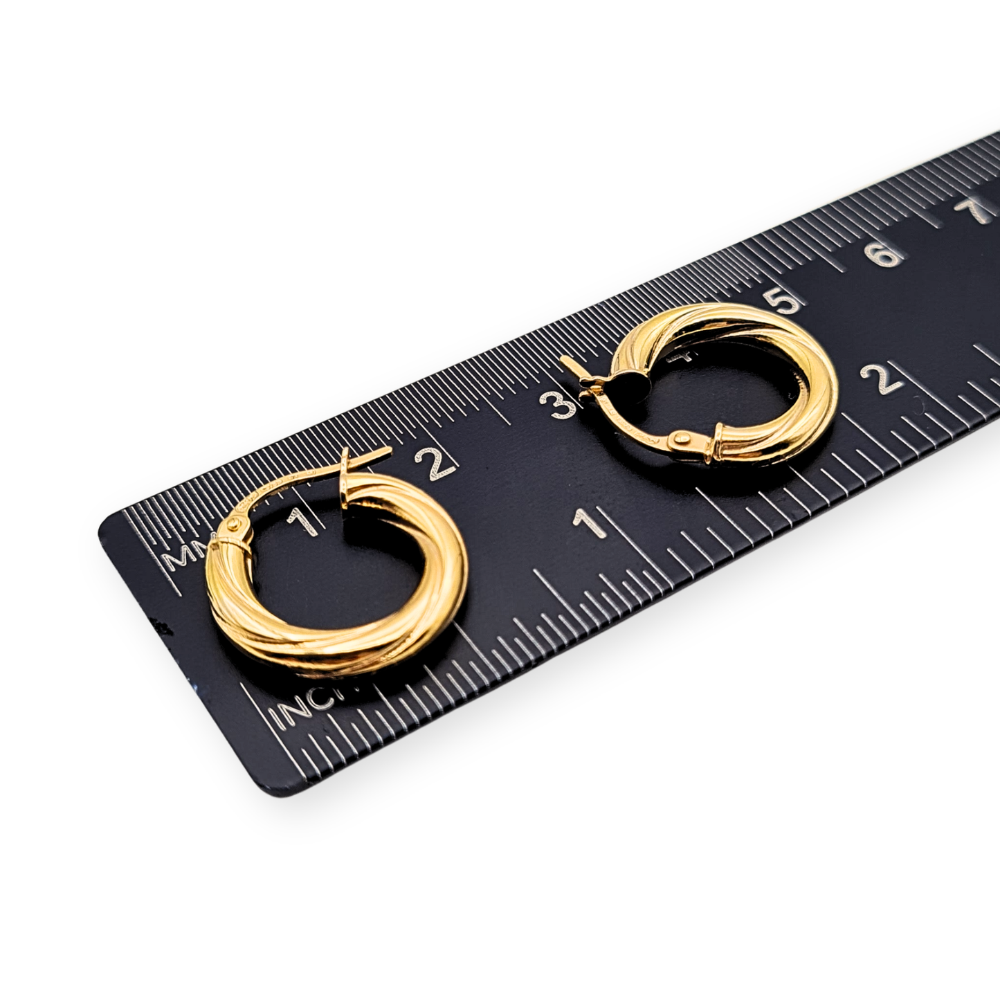 9ct Gold Twist Hoop Earrings 15mm wide