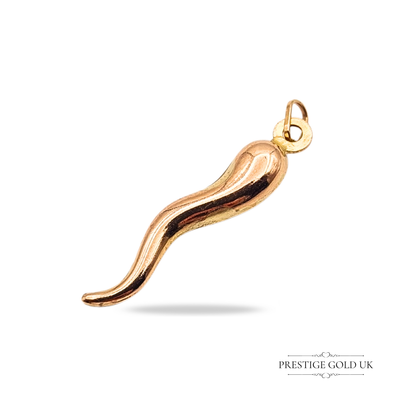 Small 9ct Rose Gold Horn Of Plenty Charm Pendant, Cornicello Charm