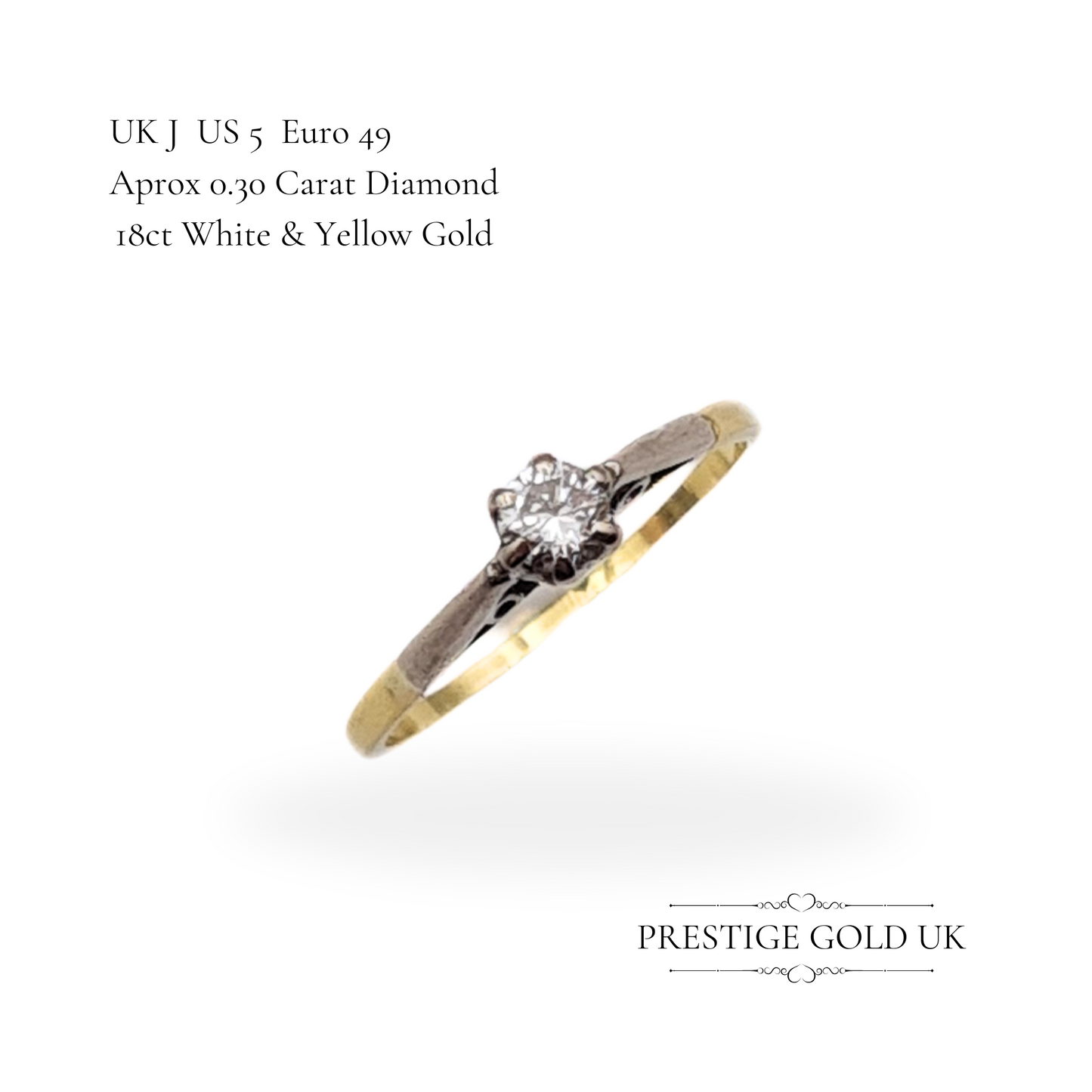 Clearance Item: 18ct White & Yellow Gold Diamond Solitaire Ring - UK J US 5 Euro 49