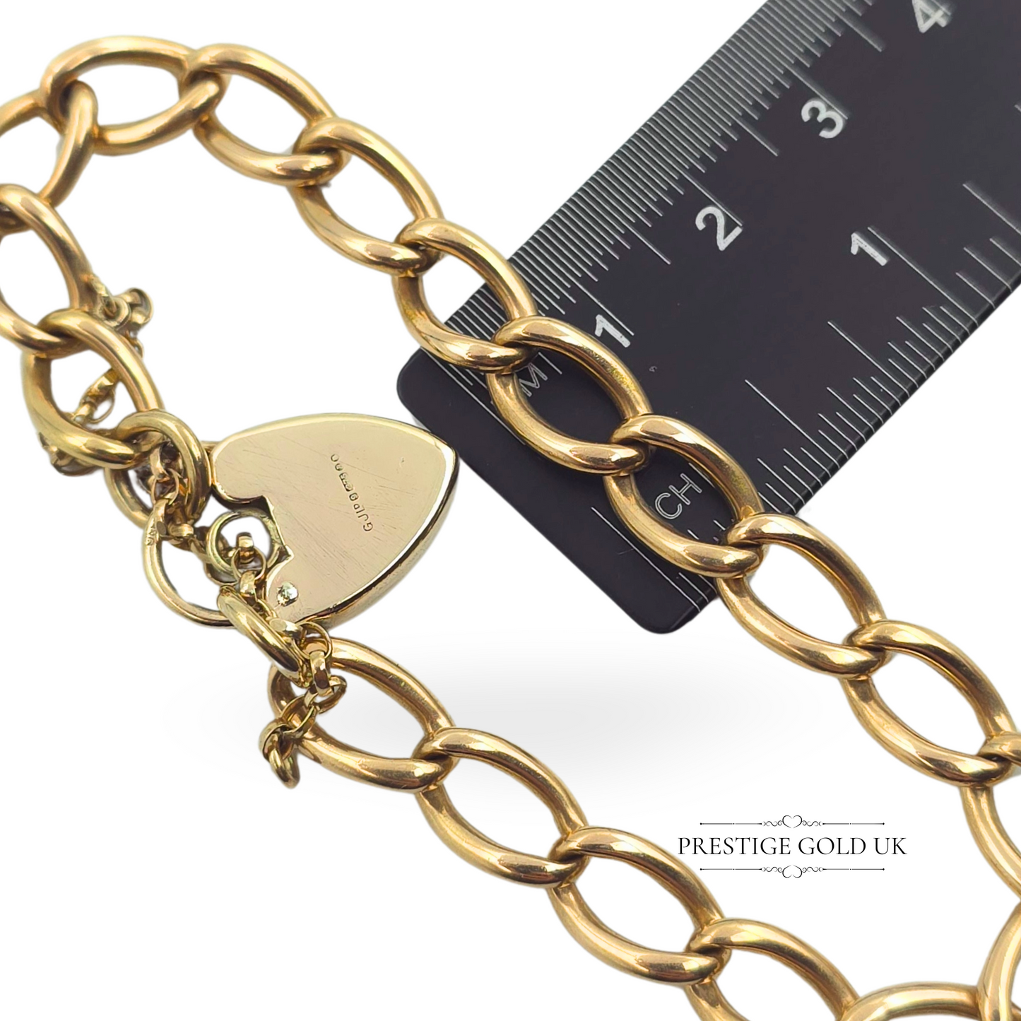 9ct Gold Solid Heavy Charm Bracelet, 7 1/4" (18.5cm) Long