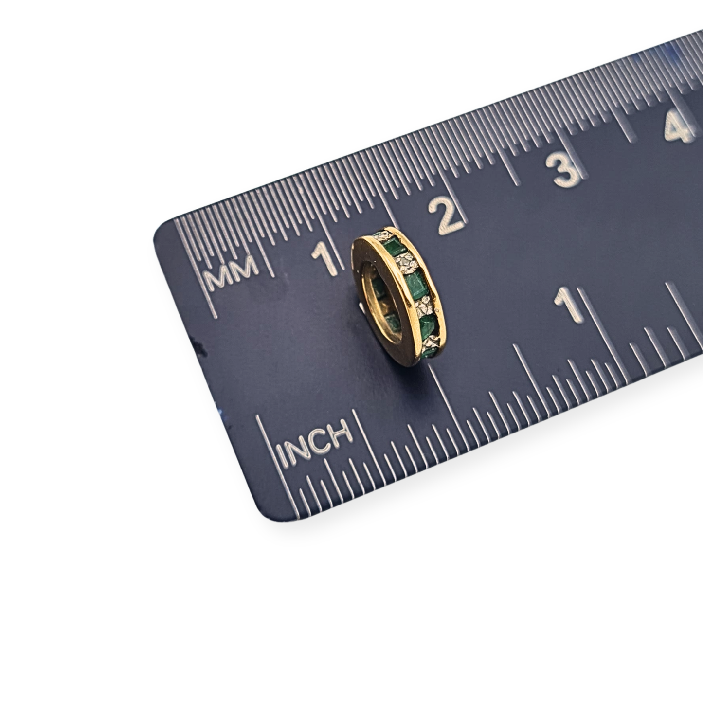 9ct Gold Emerald Spacer Charm Round Emerald Set Charm 10mm