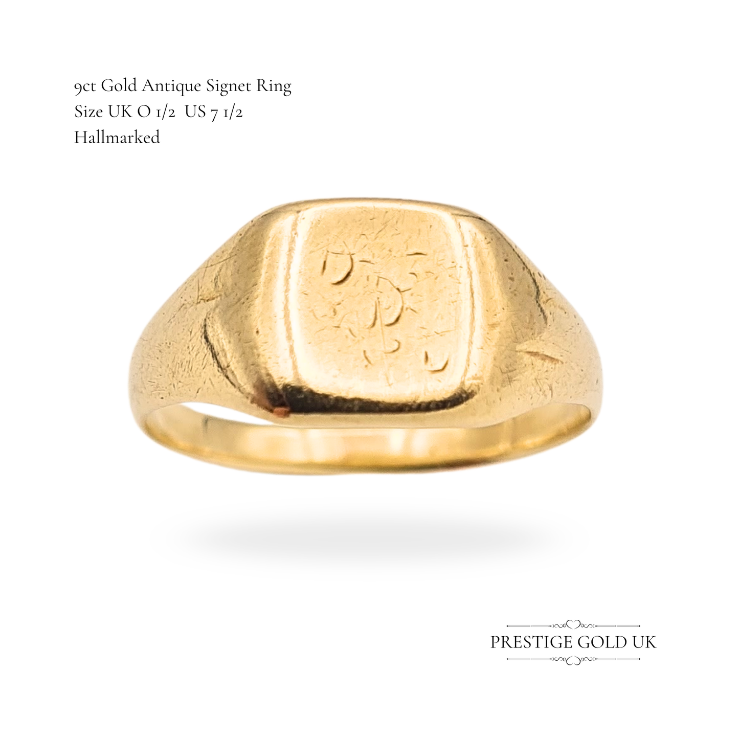 9ct Gold Antique Signet Ring, Monogrammed, UK O 1/2, US 7.5