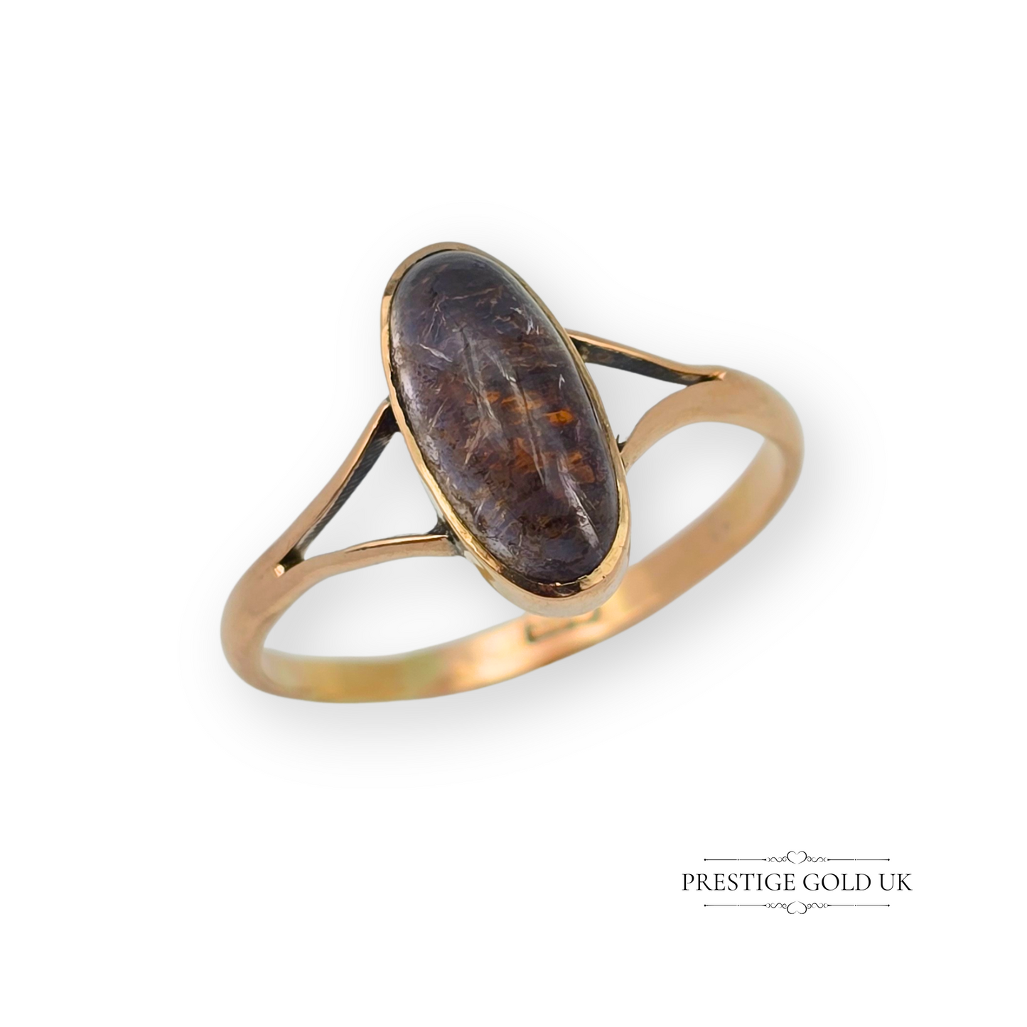 Antique 9ct Rose Gold Quartz Ring, Set With Oval Cabochon UK U - US 9 3/4