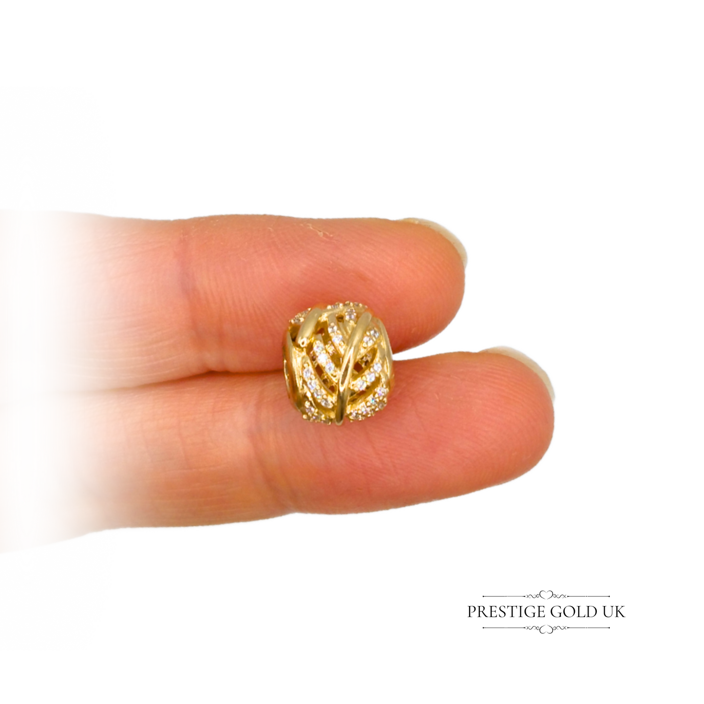 Authentic Pandora 14ct Gold Feather Charm Bead- CZ Accents, G585 ALE 750831cz