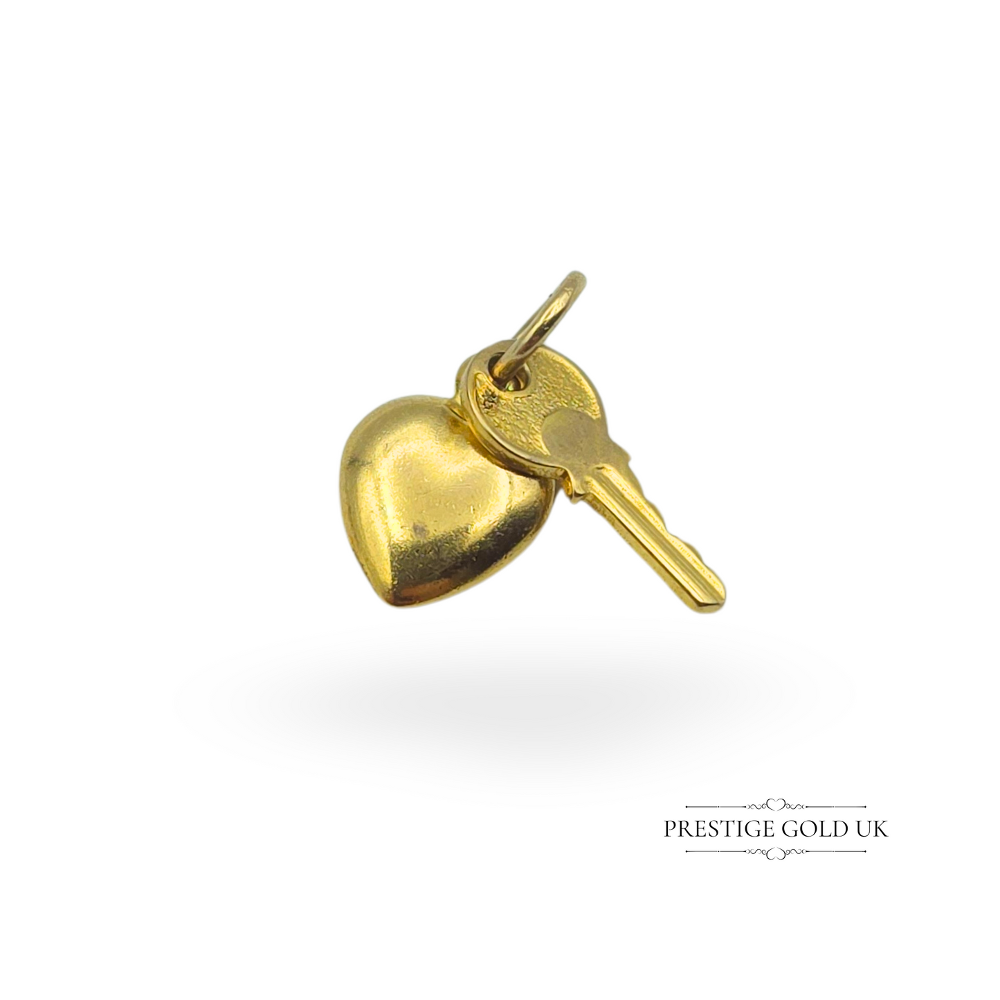 9ct Gold Tiny Heart & Key Charm, "Key to My Heart" Pendant