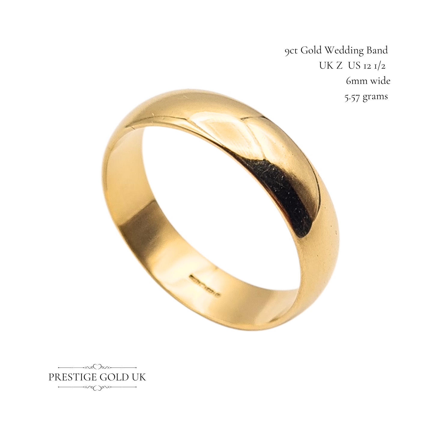 Large 9ct Gold Wedding Band, Fully Hallmarked Gents Ring, UK Z US 12 1/2