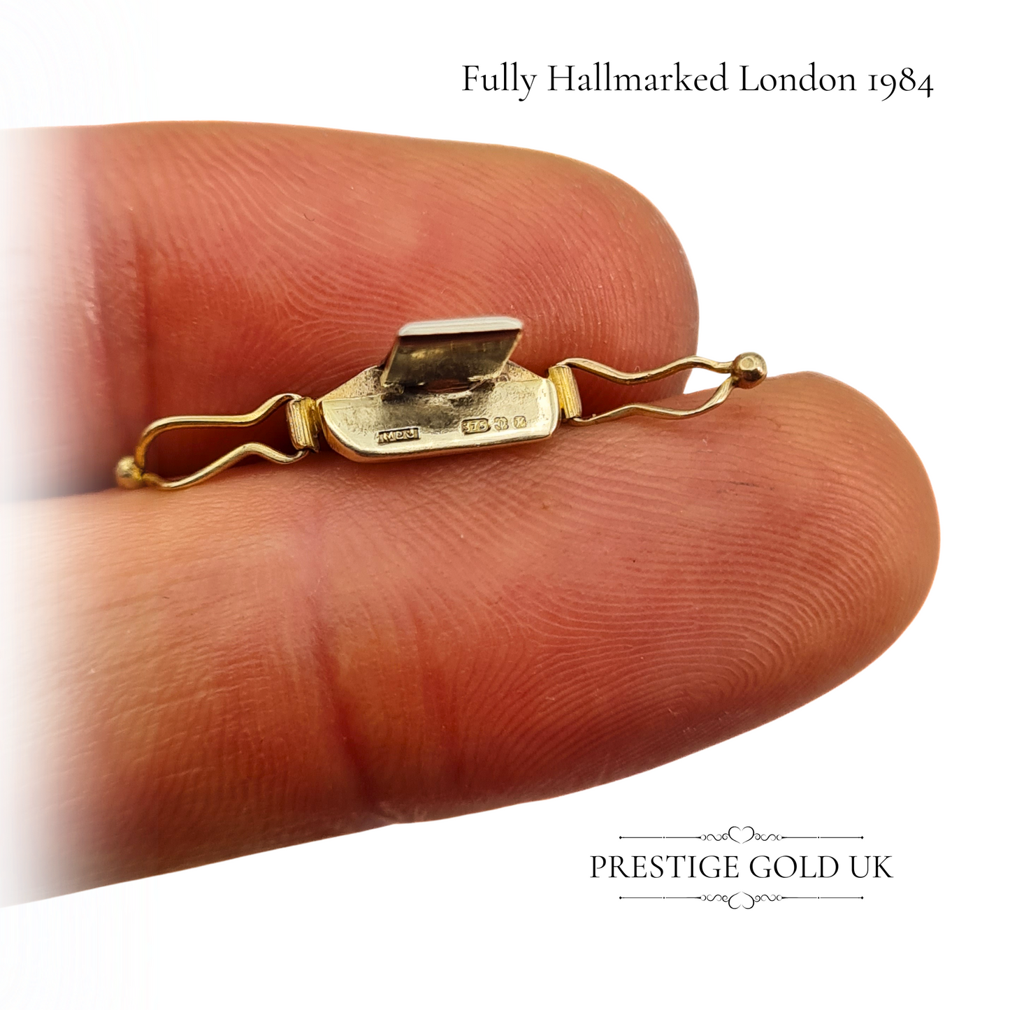 7" Long Vintage 9ct Gold Brick Link Bracelet, Fully Hallmarked London 1984, Unisex