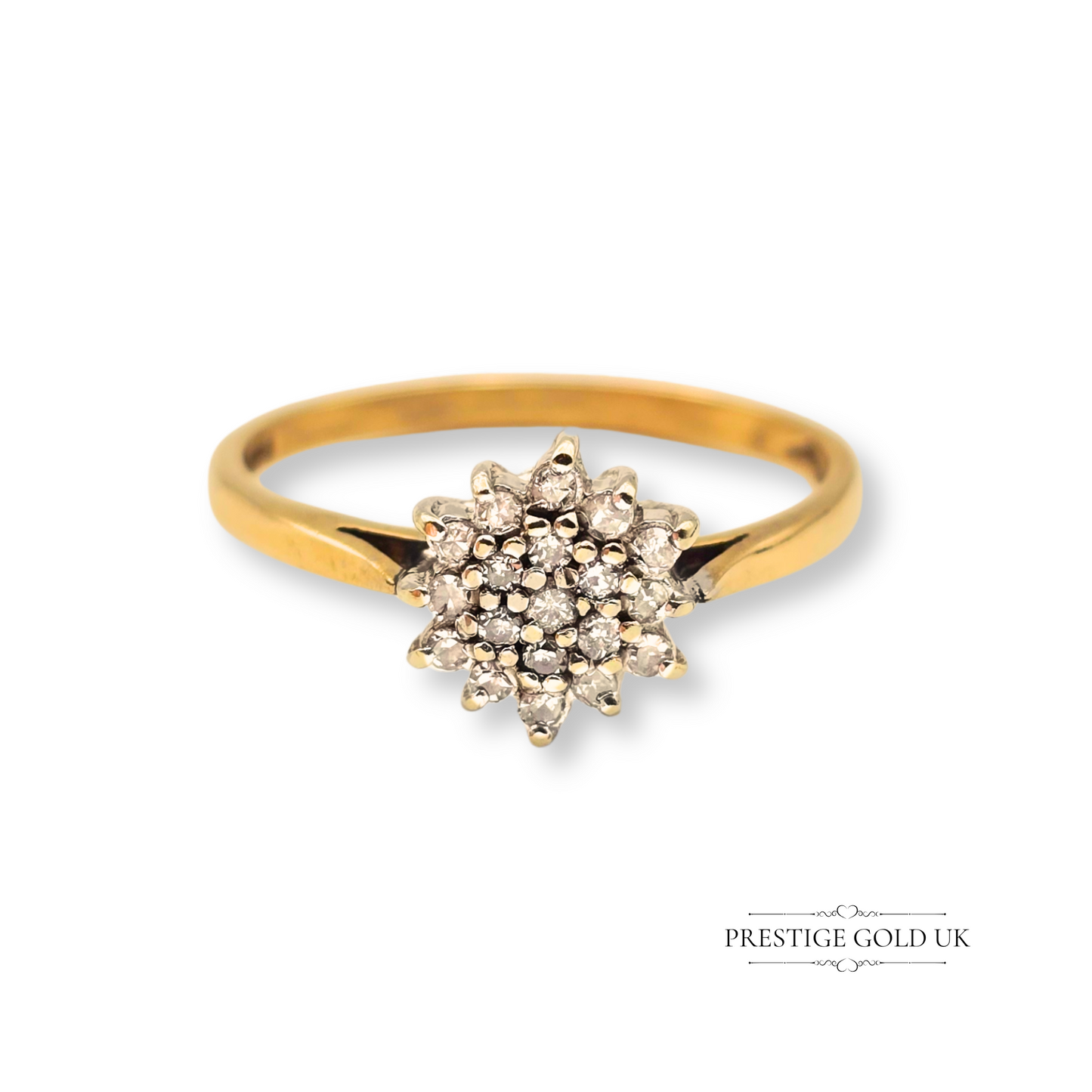 9ct Gold Diamond Cluster Ring, Dainty Engagement Ring Size UK N - US 6 1/2