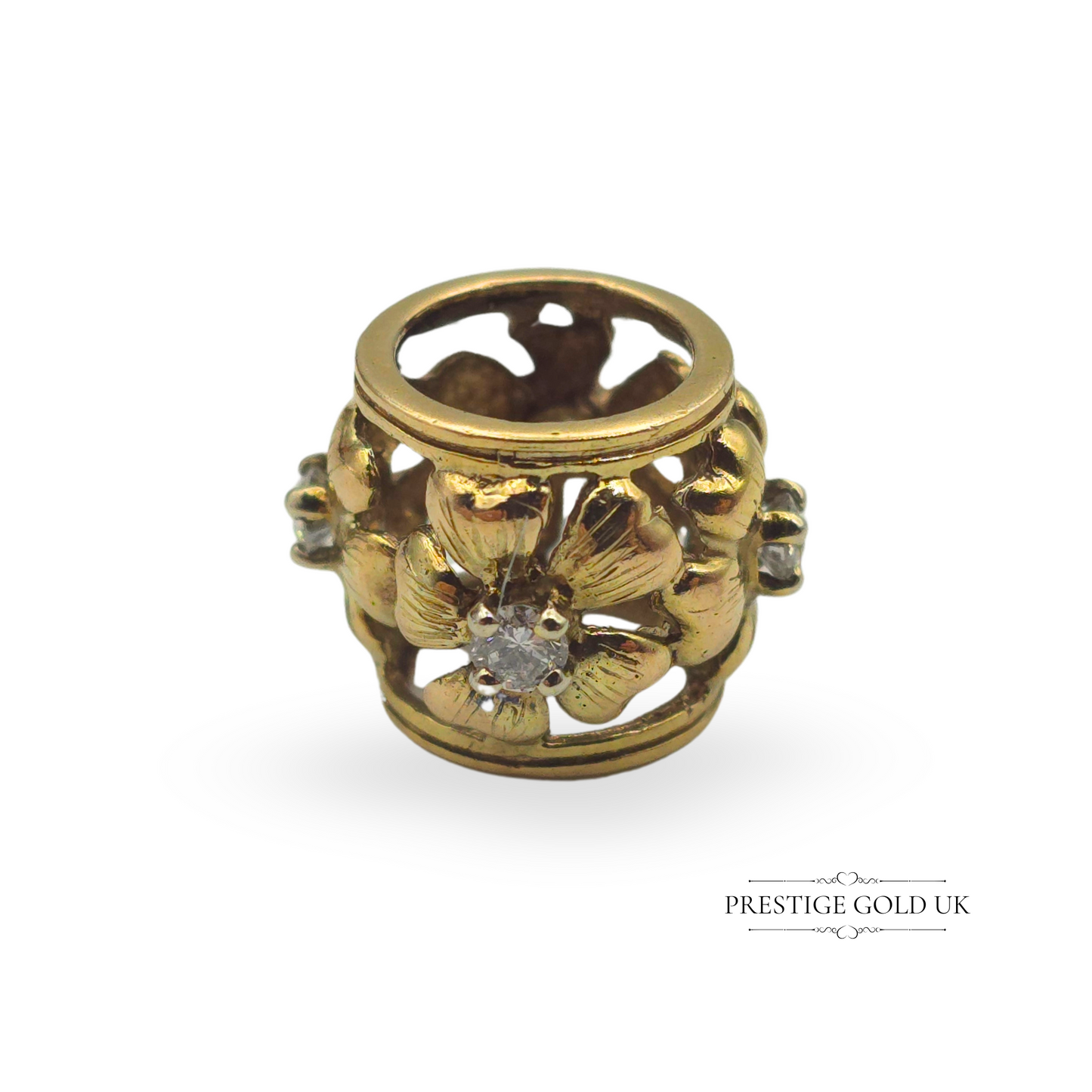 Small Vintage 10k Gold Diamond Flower Bead
