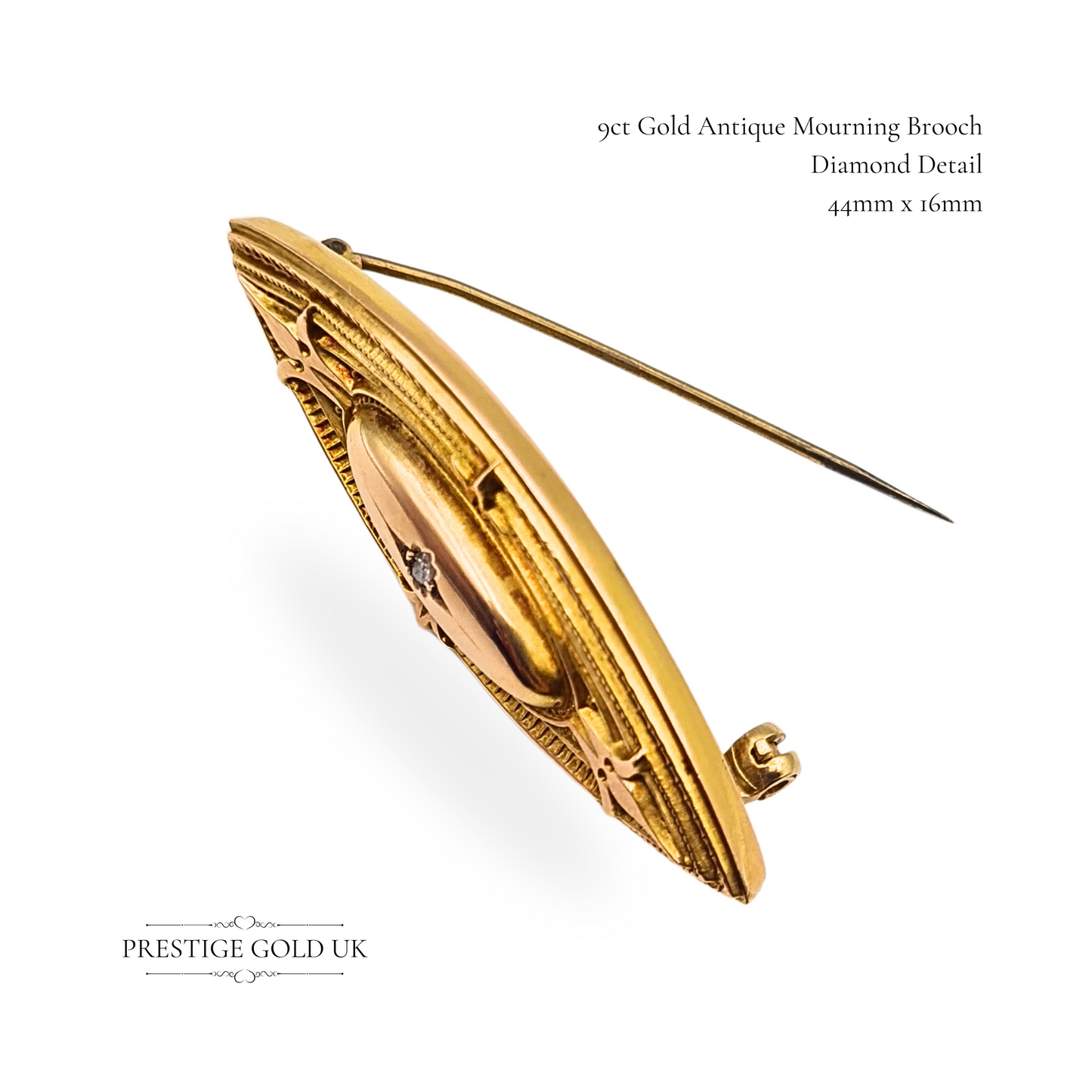 Victoria 1891 Rose Gold Mourning Brooch, Chester Hallmark Diamond Set Keepsake