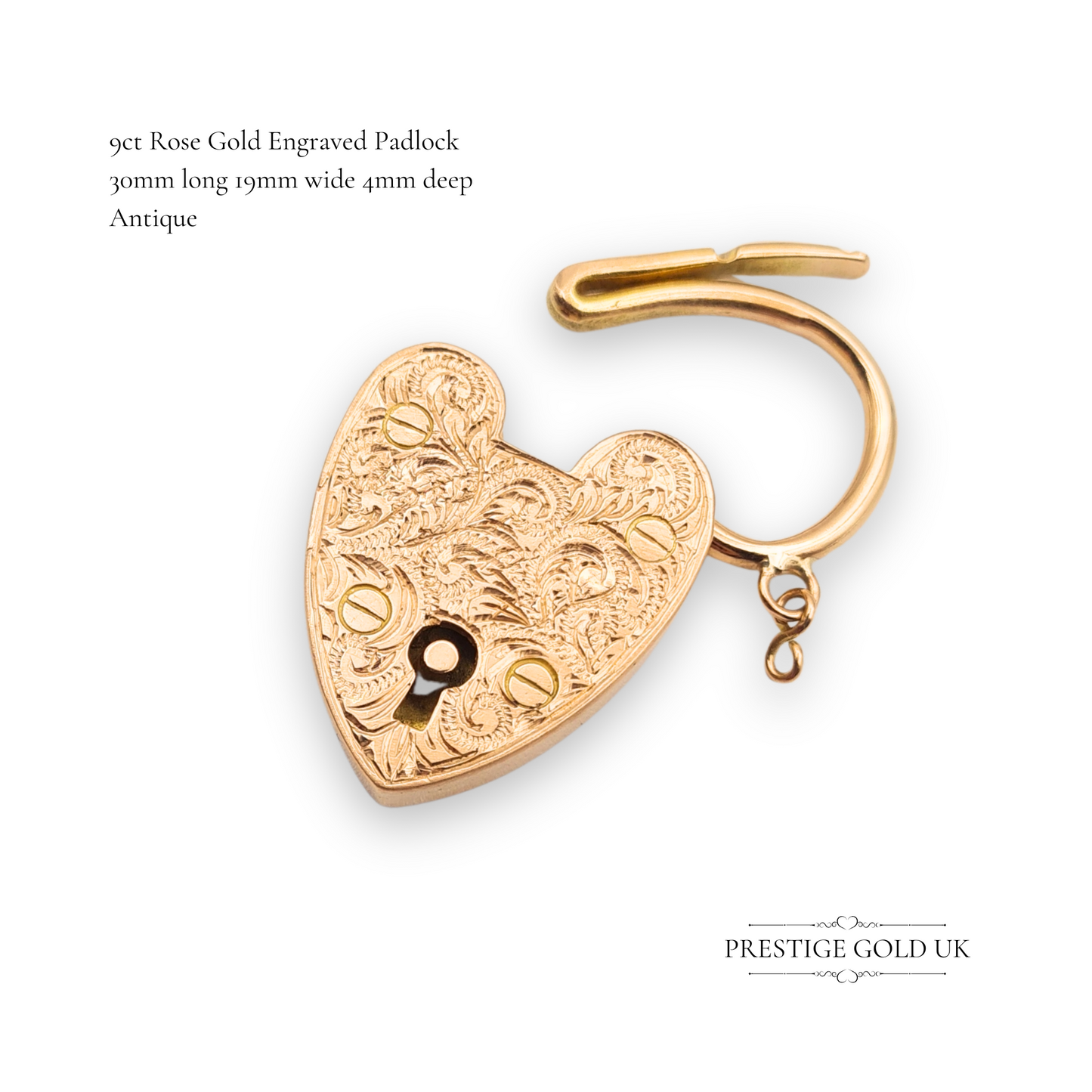 Huge Antique 9ct Rose Gold Hand Engraved Heart Padlock Charm Or Pendant