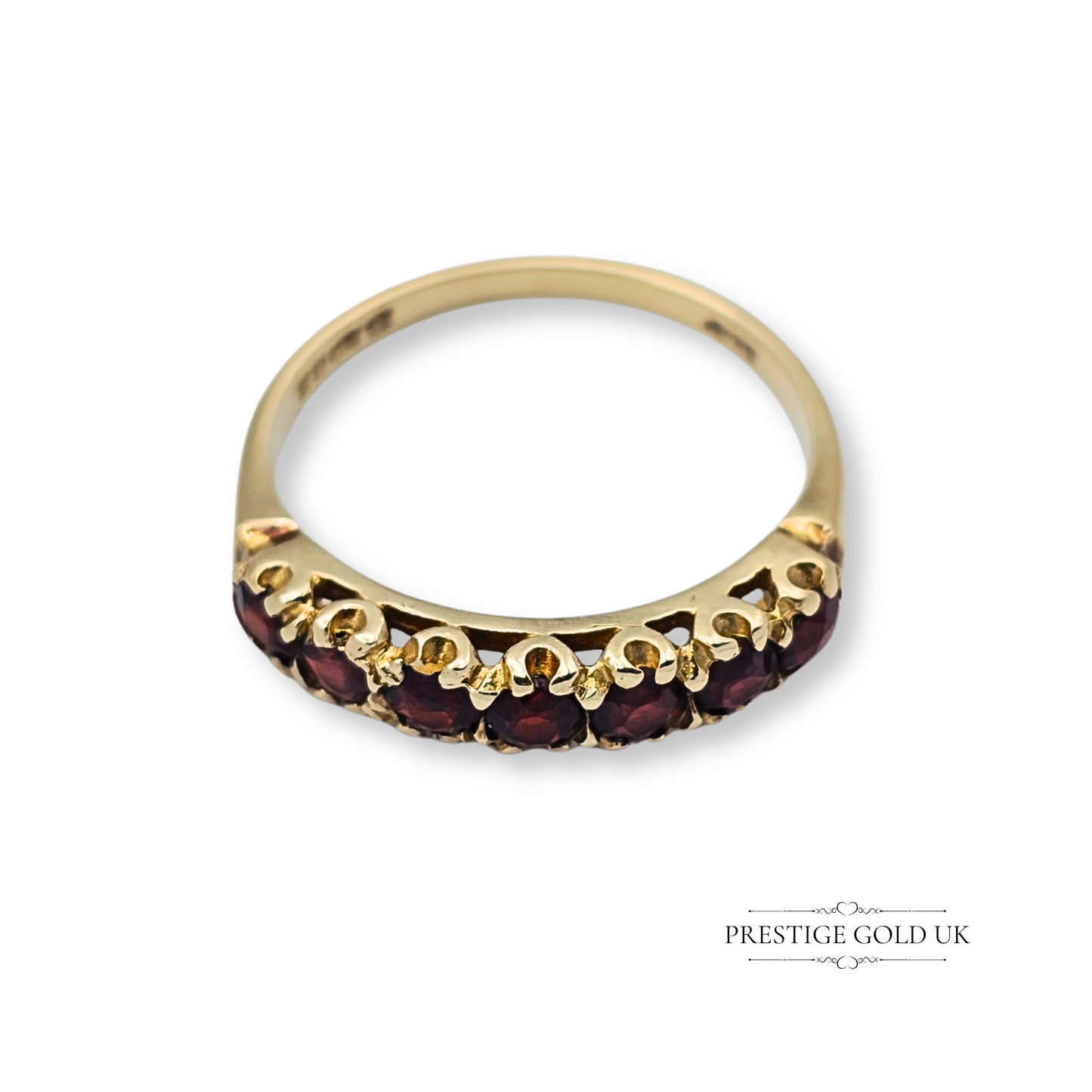 9ct Gold Garnet Half Eternity Ring, Set with Seven Stones Size UK P - US 7 1/2