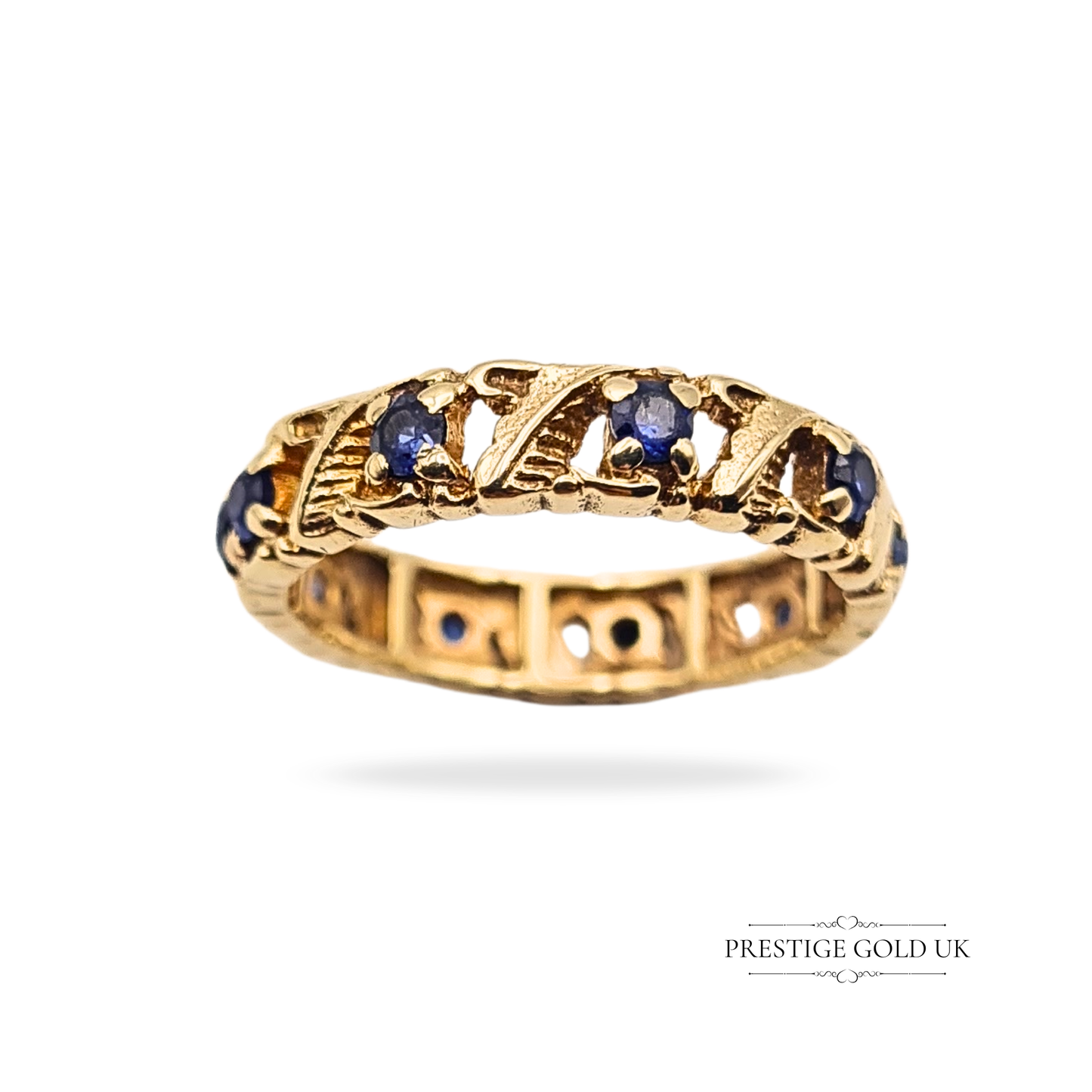 Quality 9ct Gold Sapphire Full Eternity Ring, Ornate Openwork, UK K US 5 1/4