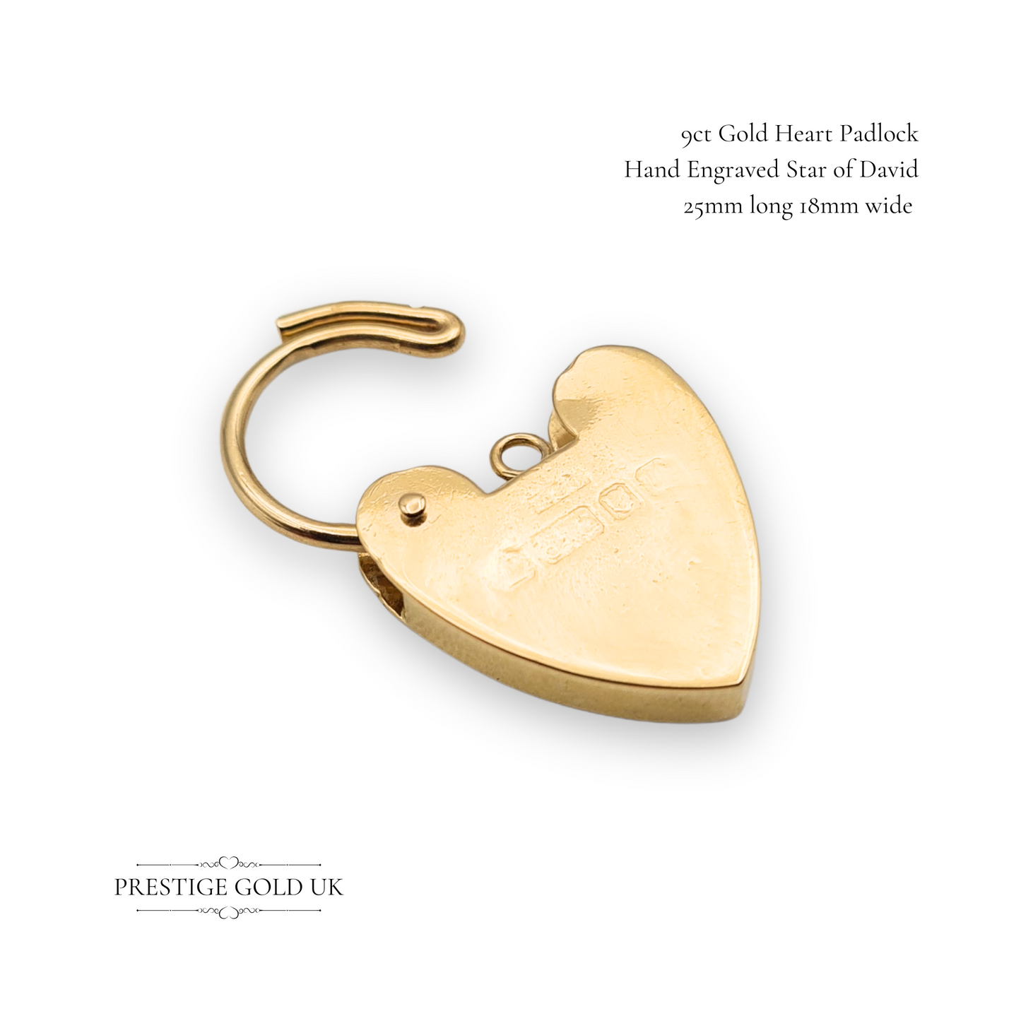 9ct Rose Gold Star of David Hand Engraved Floral Heart Padlock