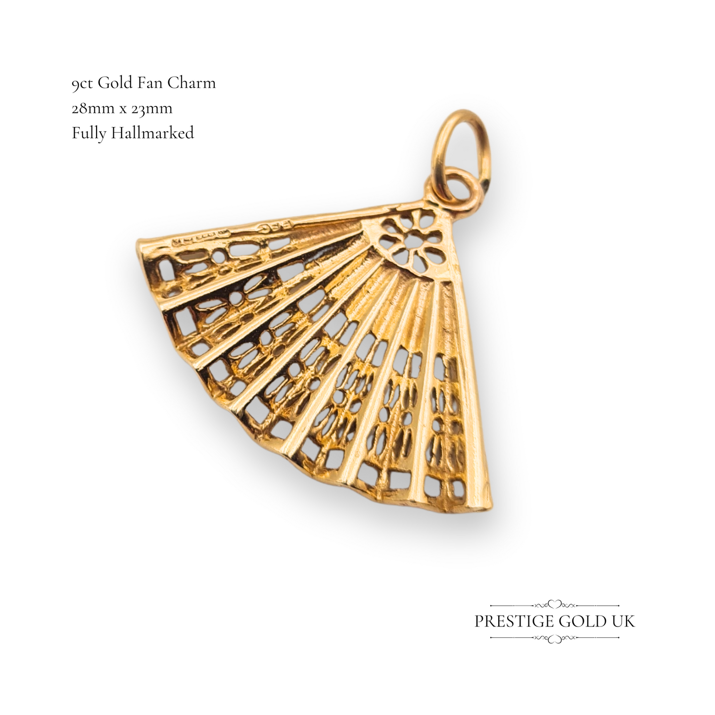 Large 9ct Gold Fan Charm Spanish Flamenco Fan Charm or Pendant