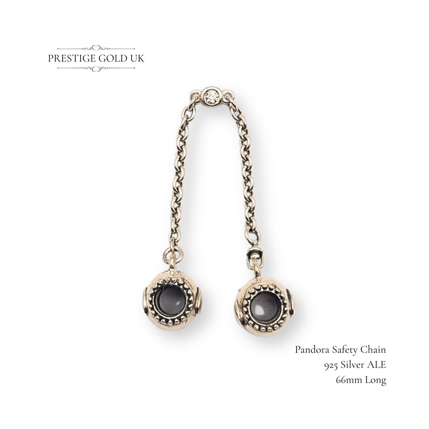 Pandora Silver Safety Chain With CZ, ALE 925, Embossed Heart Design