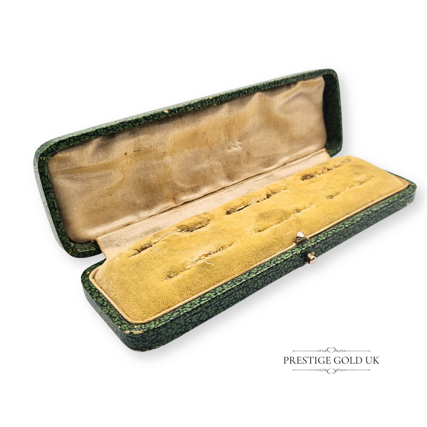 Vintage Green Cufflink Box, Gold Trim, 120mm x 35mm