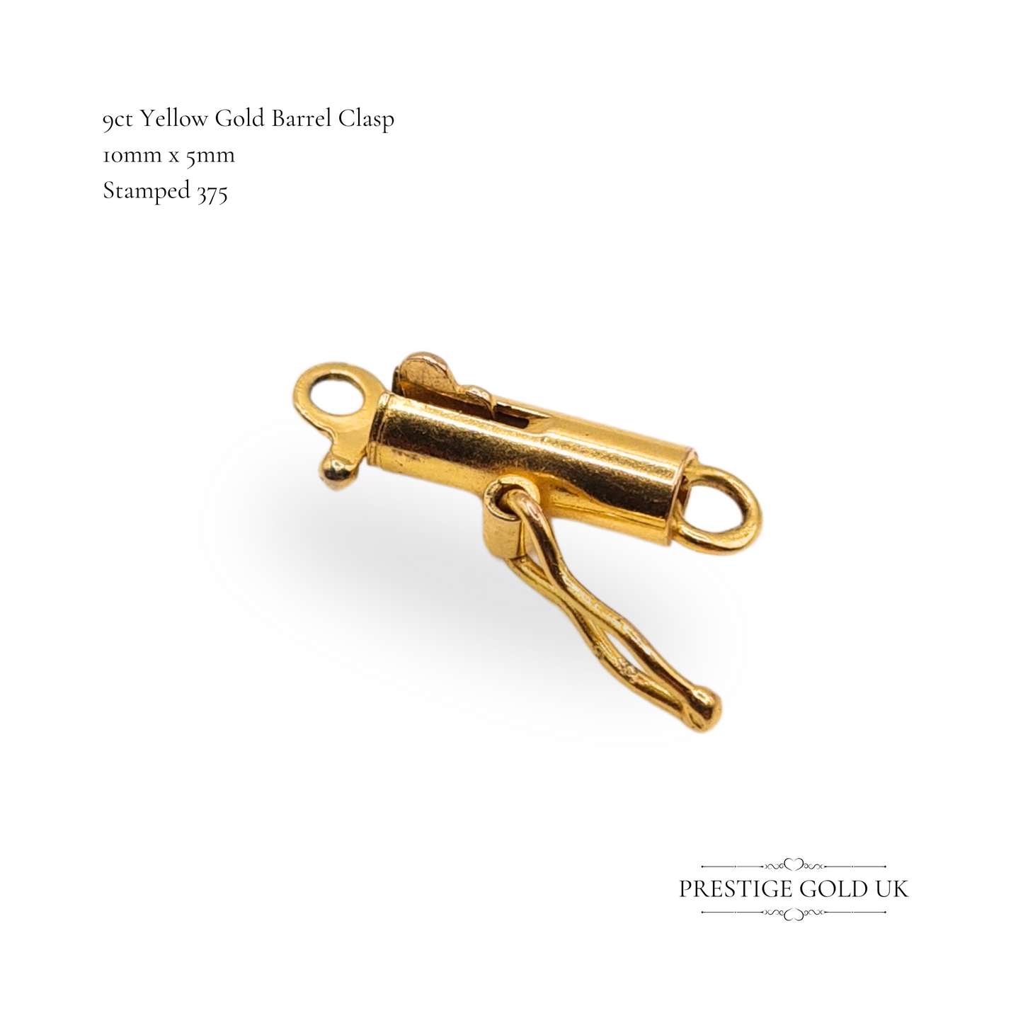 9ct Yellow Gold Barrel Clasp, Tube Fastener for Bracelets & Necklaces