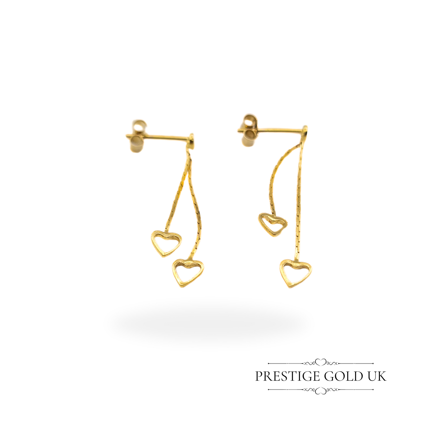 Vintage 9ct Gold Twin Heart Drop Earrings