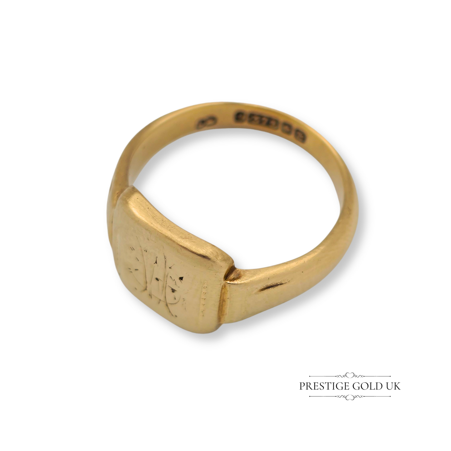 9ct Gold Hand Engraved Signet Ring, Birmingham 1951, UK N - US 6 3/4