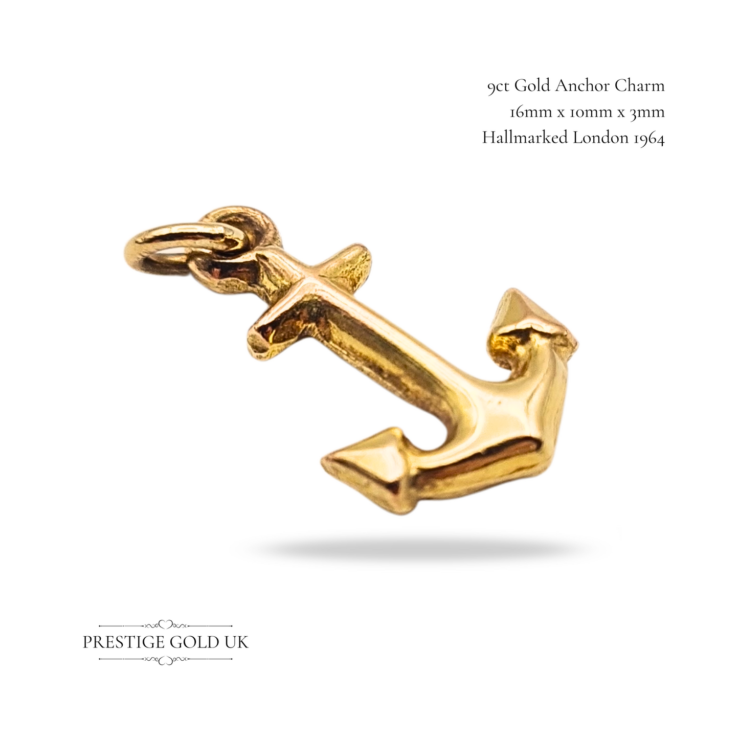 9ct Gold Anchor Charm London 1964 Vintage Maritime Pendant