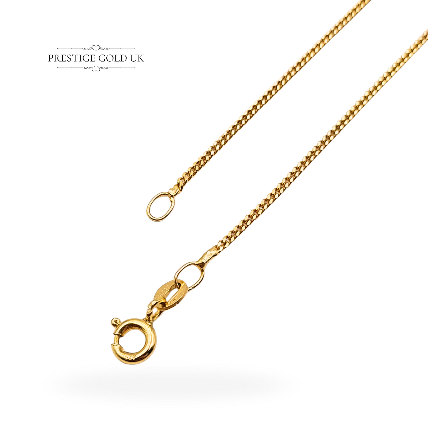 18 1/2" Gold Narrow Curb Chain Necklace, Fully British Hallmarked