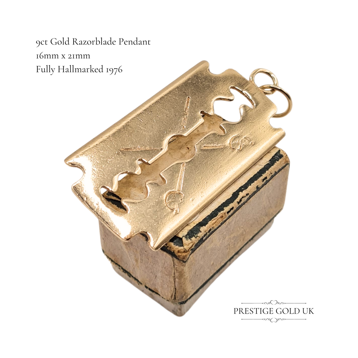 9ct Gold Barber Razor Blade Pendant, Vintage Wet Shave Jewellery