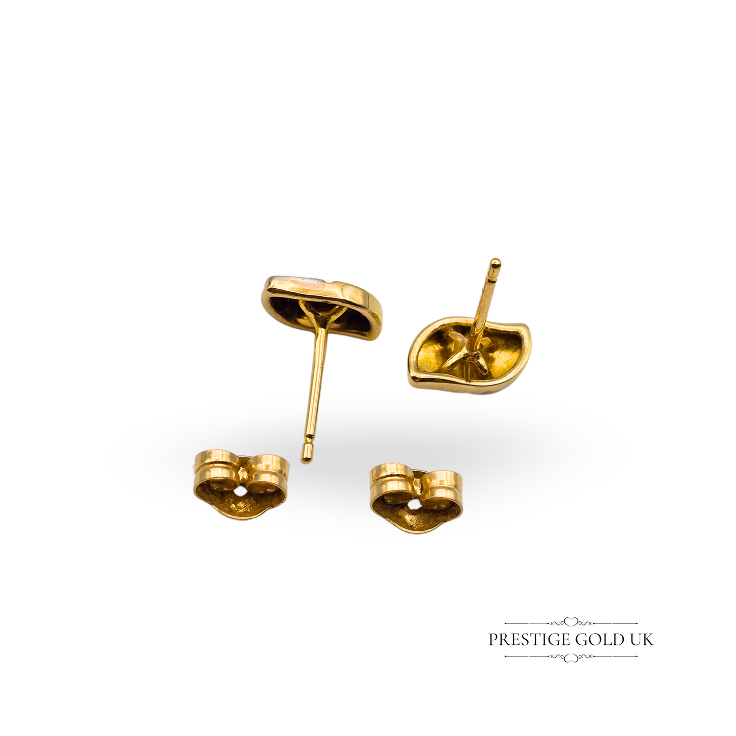 9ct Small Two Tone Gold Stud Earrings, Yellow and Satin White Gold, Coffee Bean Shape
