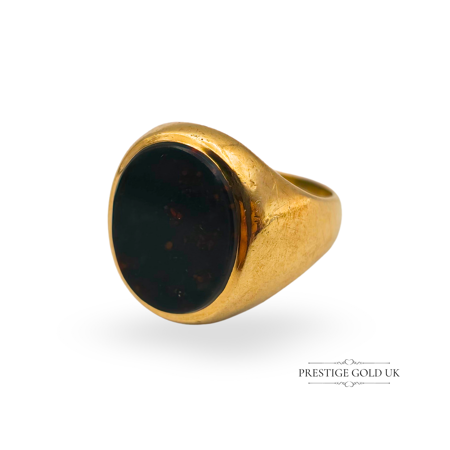 9ct Gold Bloodstone Signet Ring, Oval Bezel Set London 1963, UK I US 4 1/2