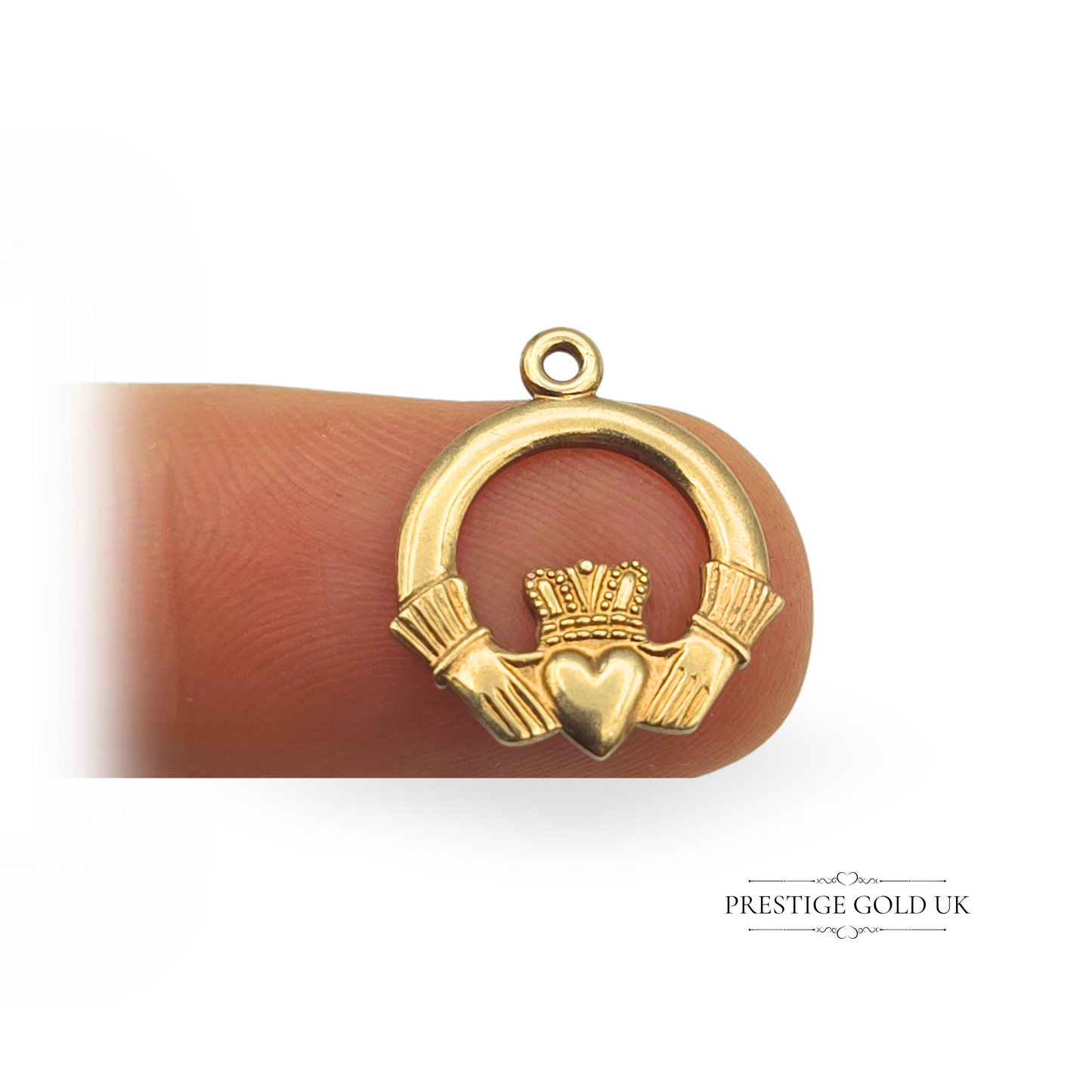 9ct Gold Claddagh Charm Pendant, Irish Love & Friendship Symbol