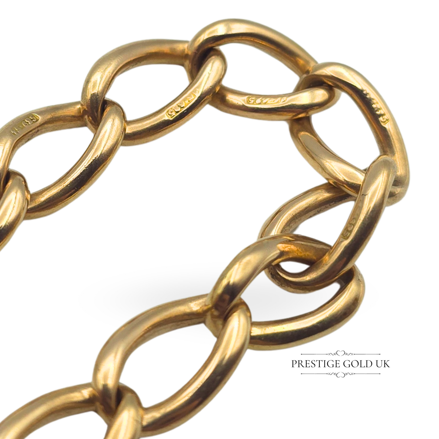 9ct Gold Solid Heavy Charm Bracelet, 7 1/4" (18.5cm) Long