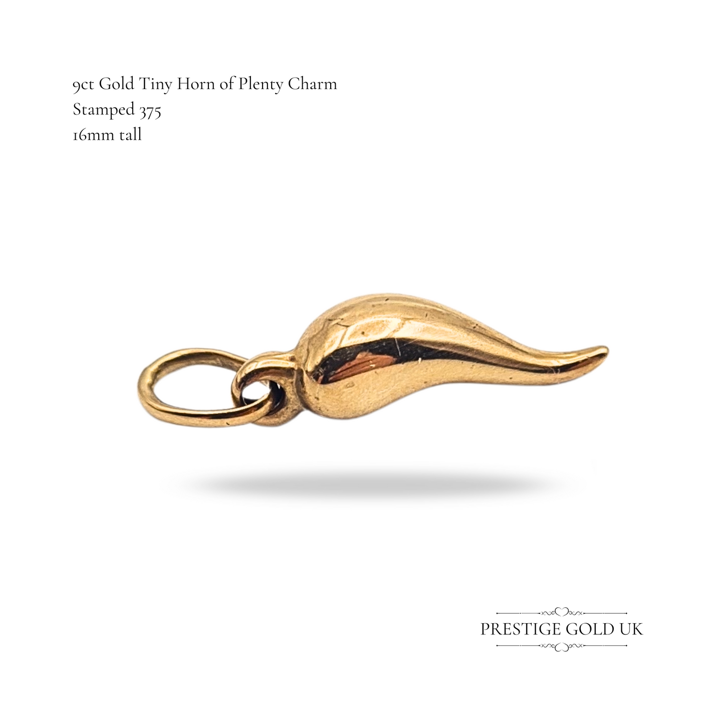 9ct Gold Tiny Horn of Plenty Charm, Lucky Cornicello Charm