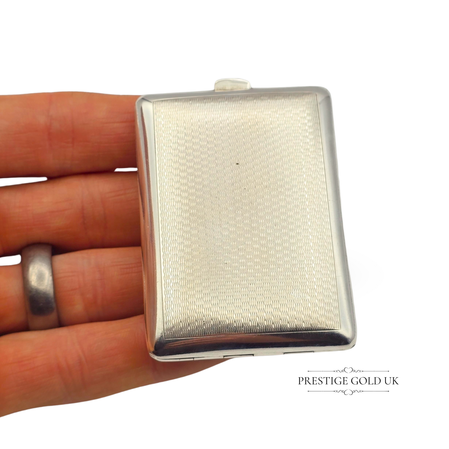 Small Antique 1918 Sterling Silver Cigarette Case, Gilt Interior