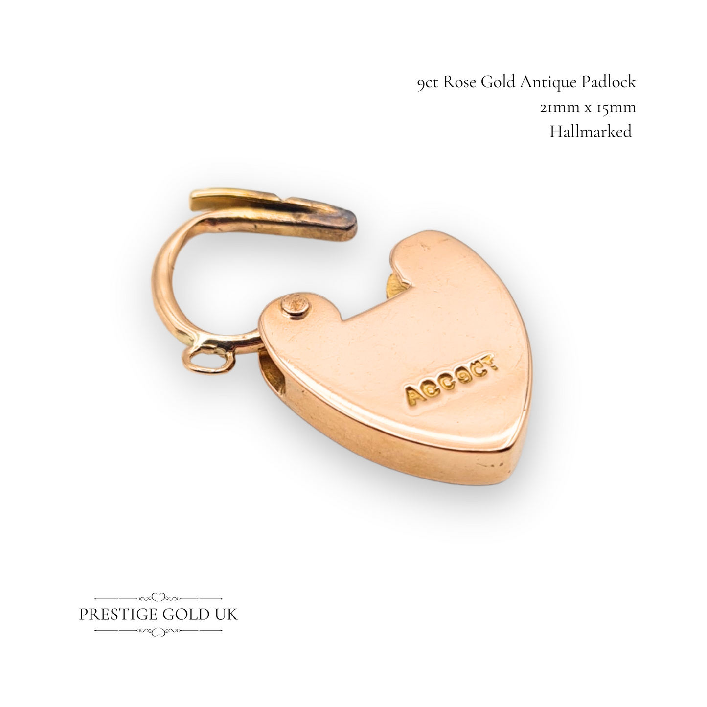 Large 9ct Rose Gold Antique Padlock Pendant, Engraved Star of David