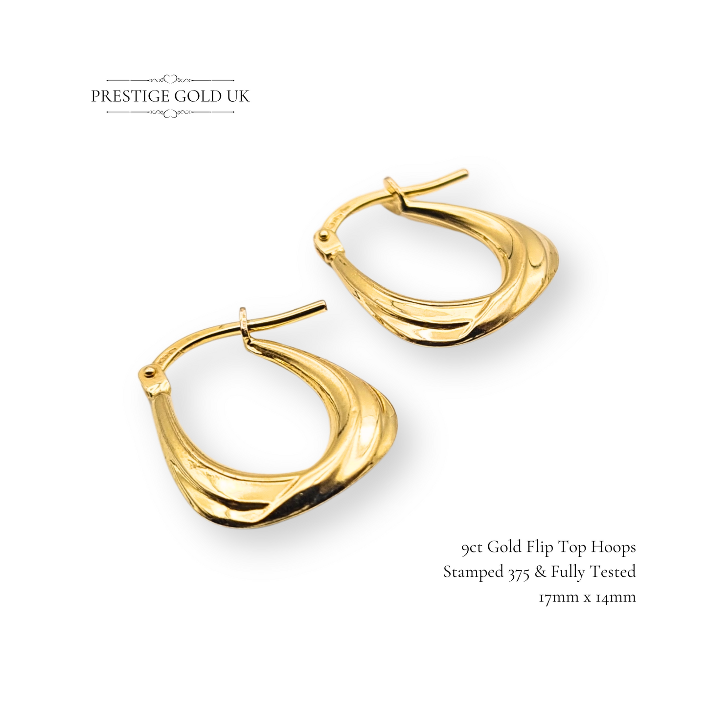 9ct Gold Hoop Earrings, Vintage Square Flat Bottom Hoops