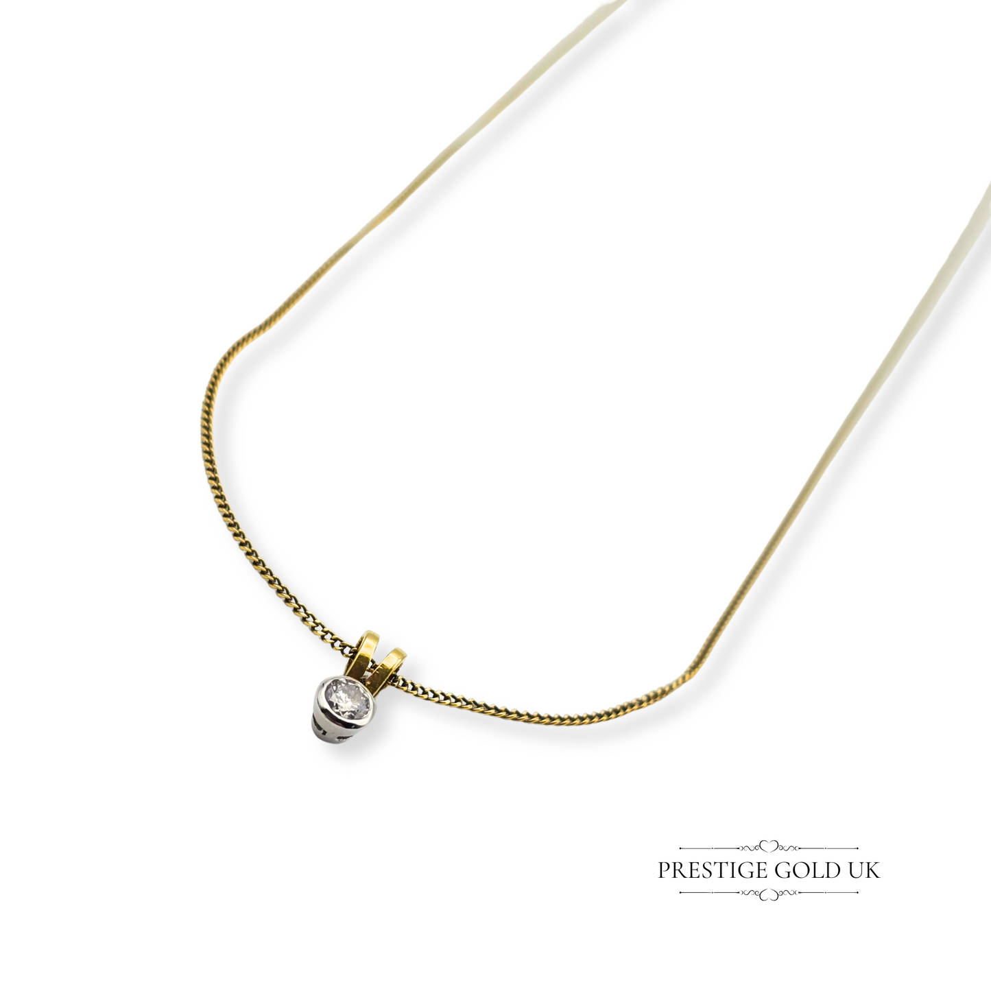 18ct Gold Diamond Pendant 17" Long Curb Chain Necklace, London Hallmark