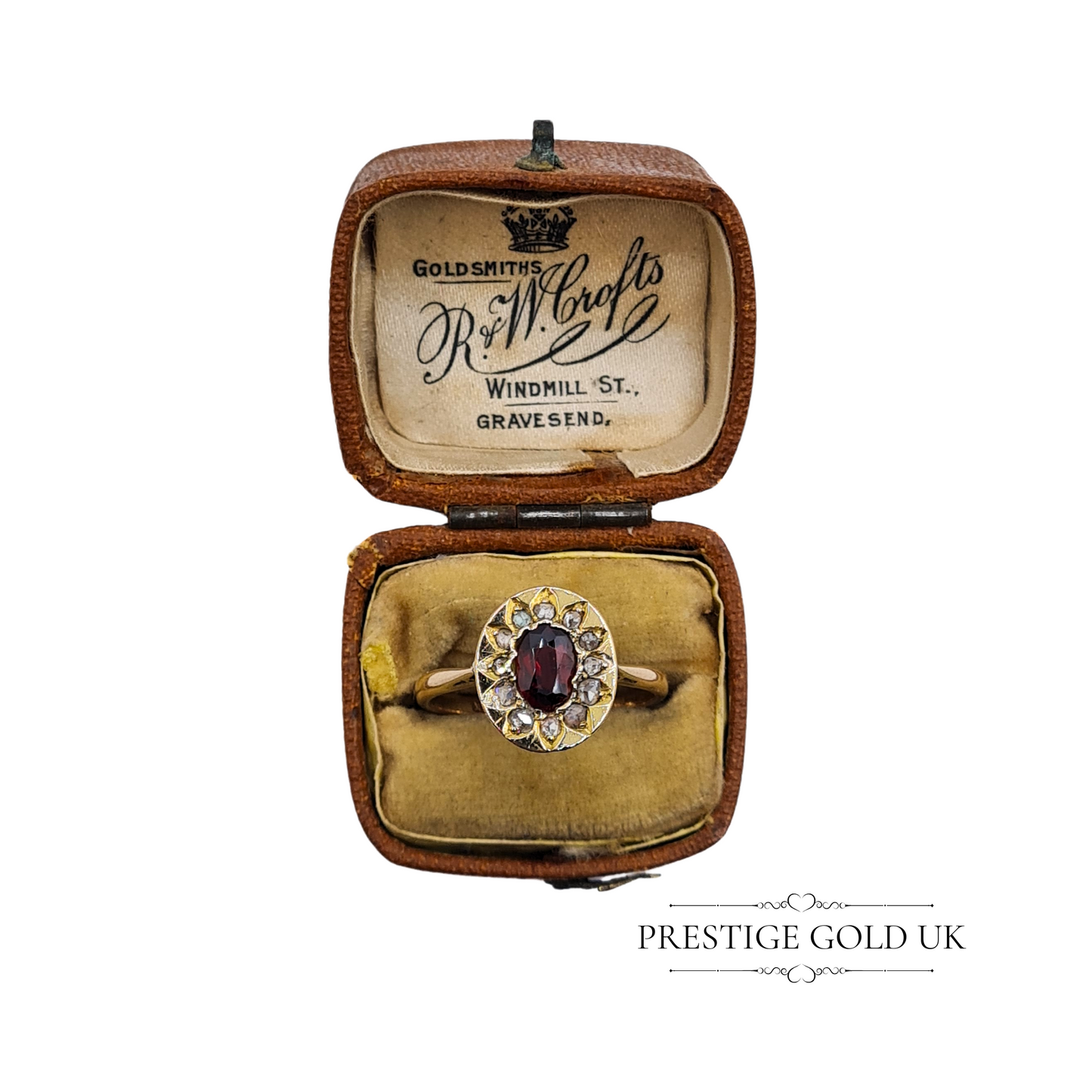 Antique 9ct Gold Garnet & Old Cut Diamond Ring - UK O 1/2 US 7 1/2 Euro 55.5